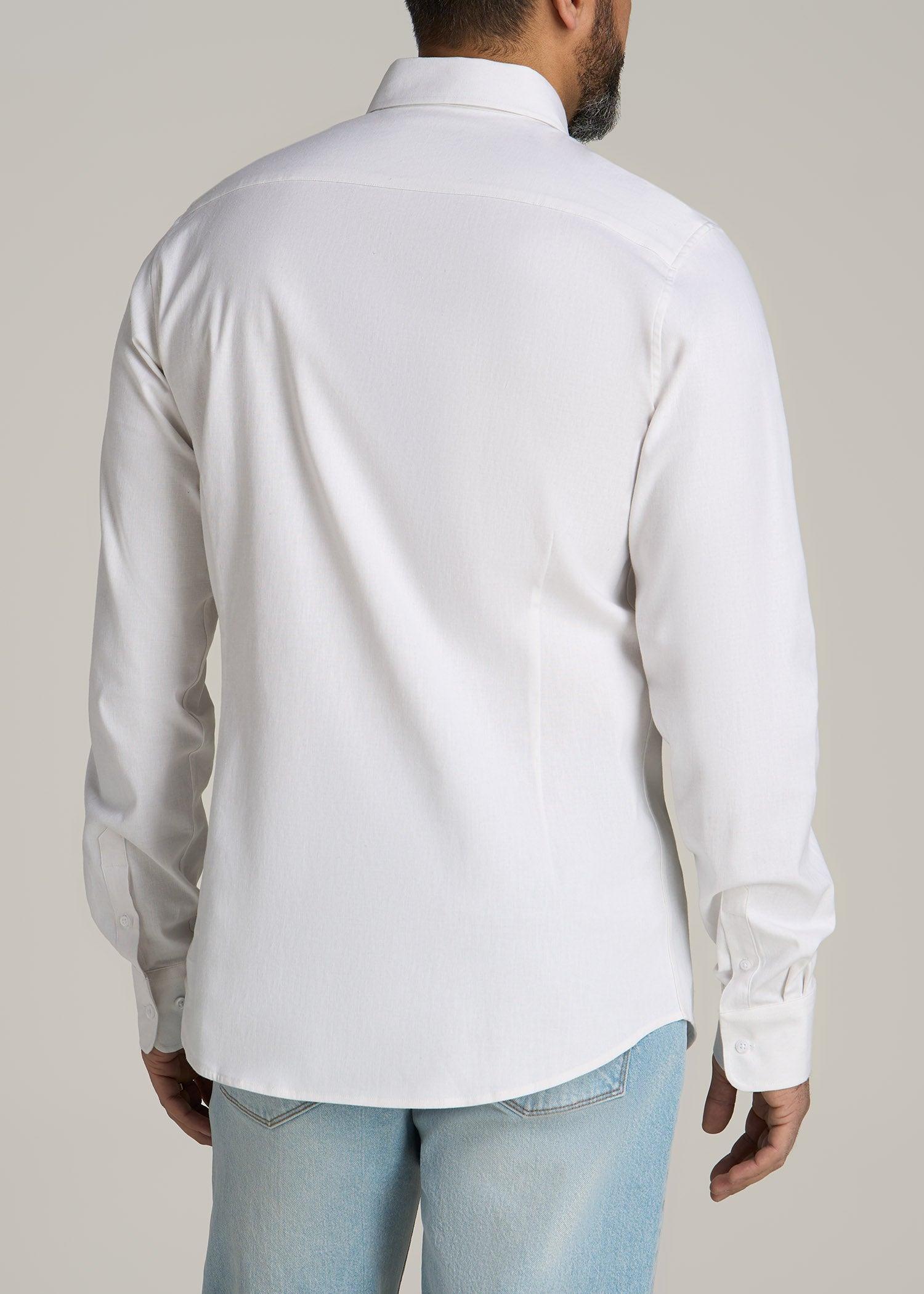 Stretch Linen Dress Shirt for Tall Men in White Male Product Image