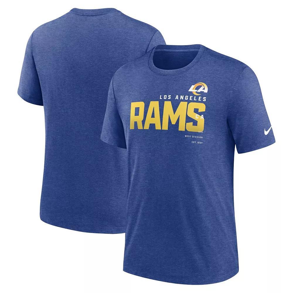 Men's Nike Heather Royal Los Angeles Rams Team Tri-Blend T-Shirt,  Product Image