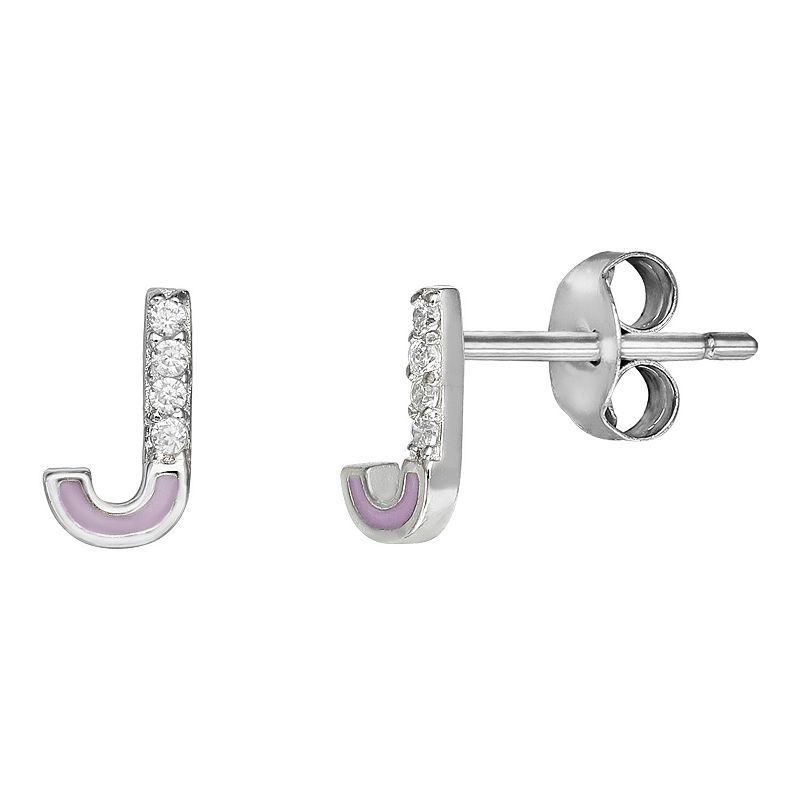 PRIMROSE Sterling Silver Cubic Zirconia Initial Stud Earrings, Womens, White Product Image