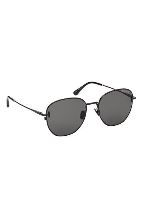 TOM FORD Round 56mm Sunglasses In Matte Black/smoke Product Image