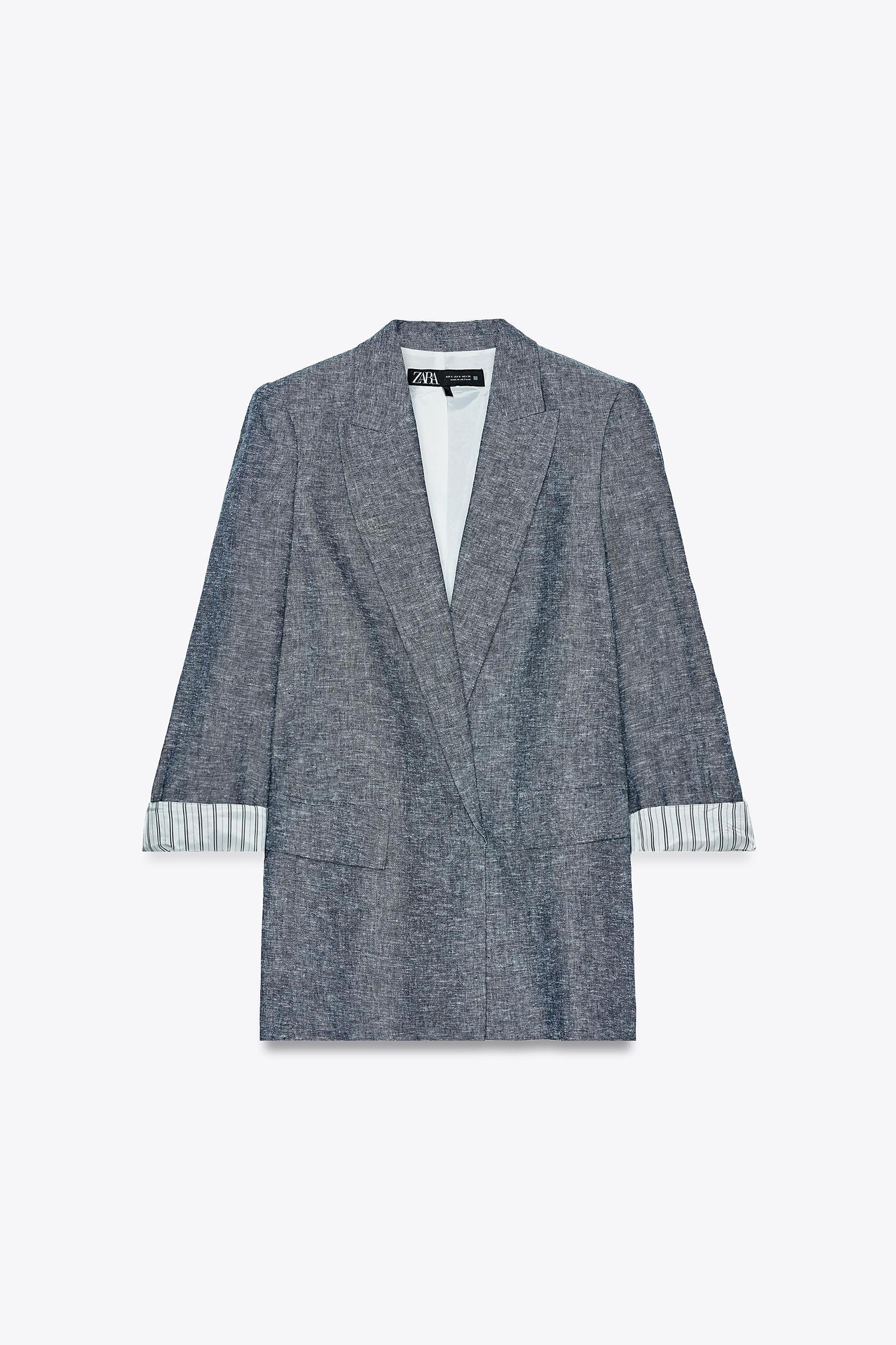 LINEN TURN-UP SLEEVE BLAZER Product Image