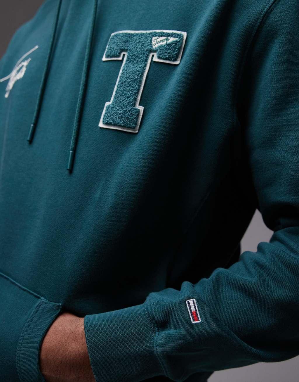 Tommy Jeans varsity patch hoodie in forest green Product Image