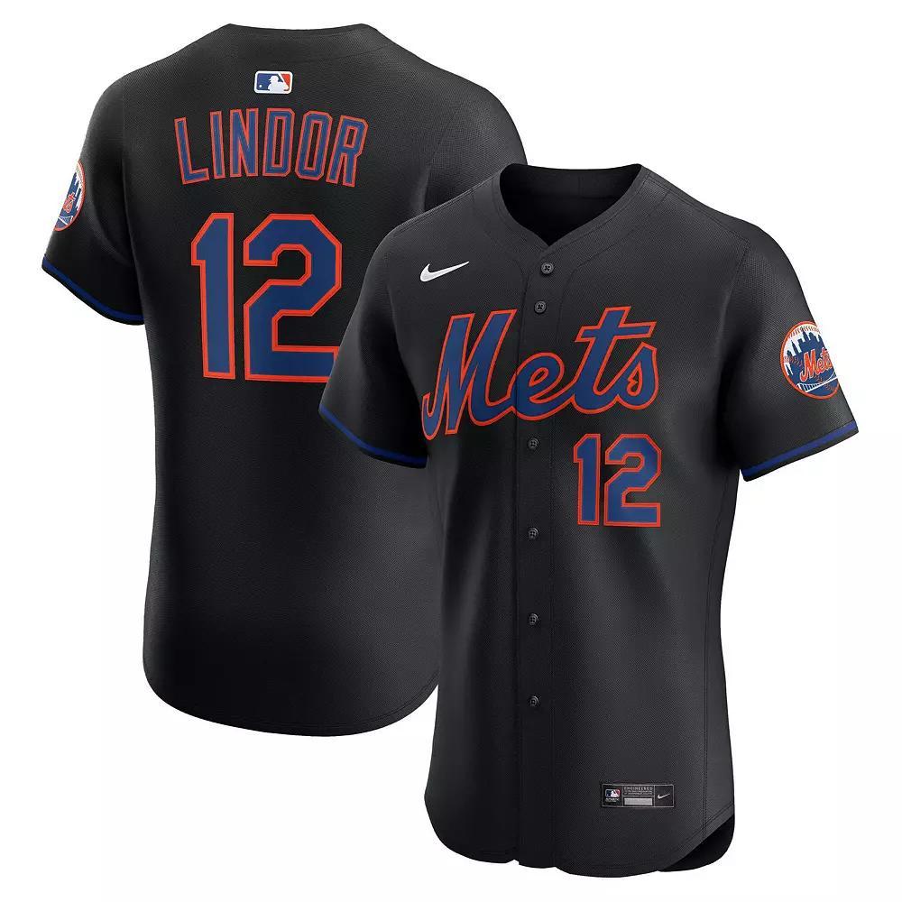 Men's Nike Francisco Lindor Black New York Mets Alternate Elite Jersey, Size: 52 Product Image