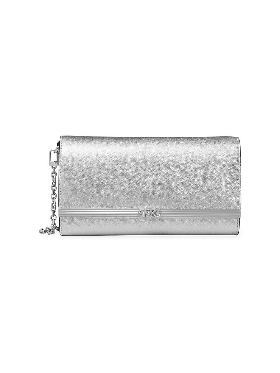 Womens Large Mona Metallic Saffiano Leather Clutch Product Image