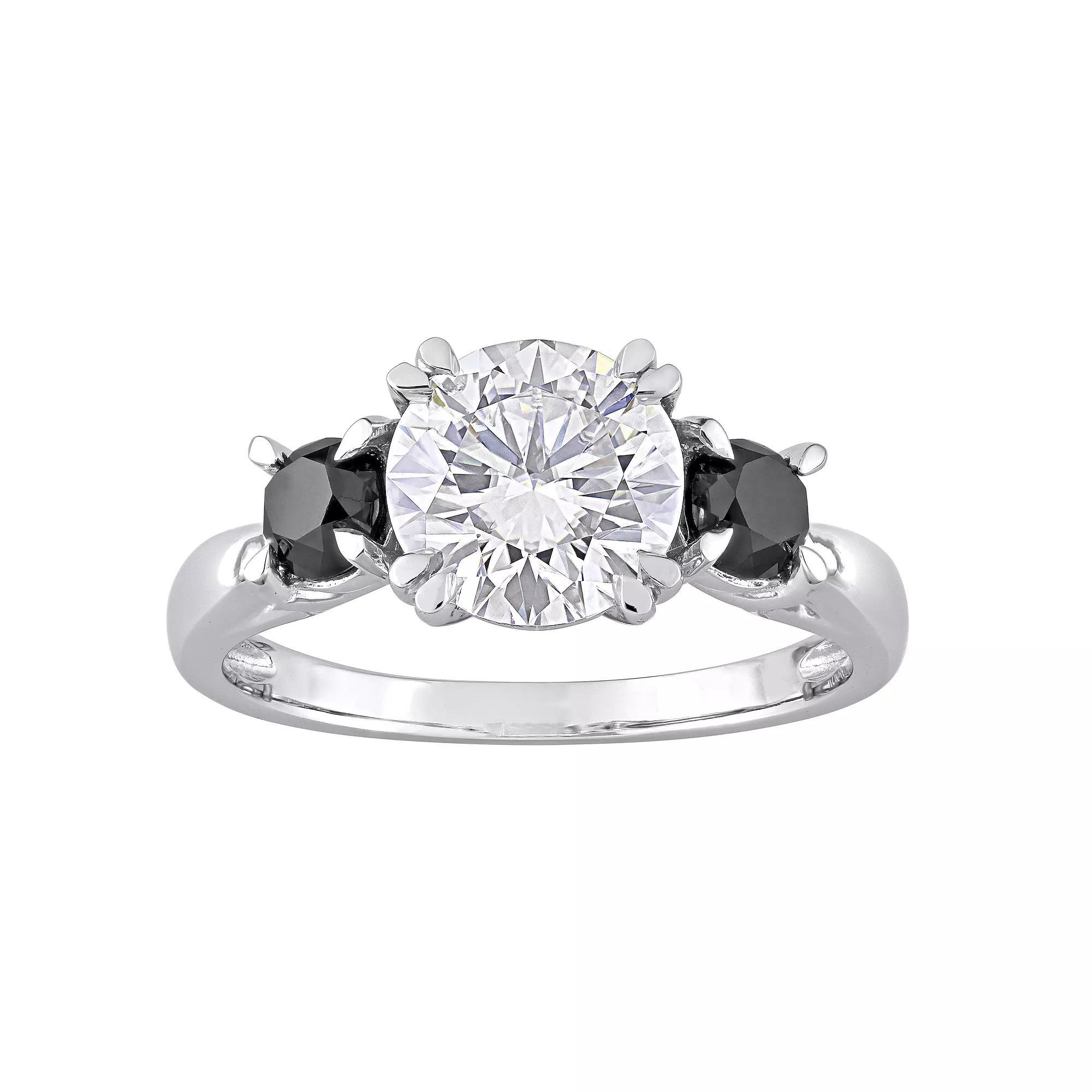 Stella Grace 10k White Gold 3/4 Carat T.W Black Diamond & Lab-Created Moissanite 3-Stone Engagement Ring, Women's, Size: 5.50 Product Image