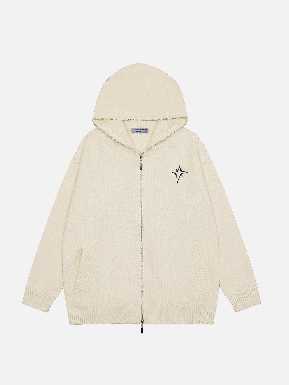 Aelfric Eden Long ZIP UP Star Embroidery Knit Hoodie Product Image