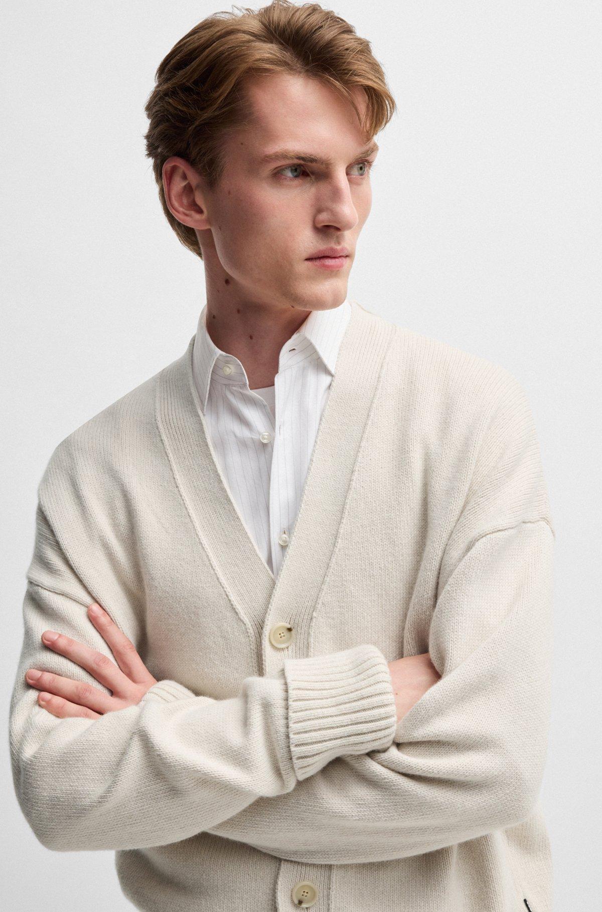 Relaxed-fit cardigan with button front and ribbed cuffs Product Image