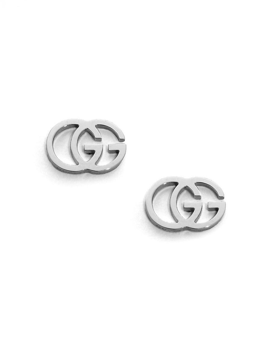 Womens 18K White Gold Double G Earrings Product Image