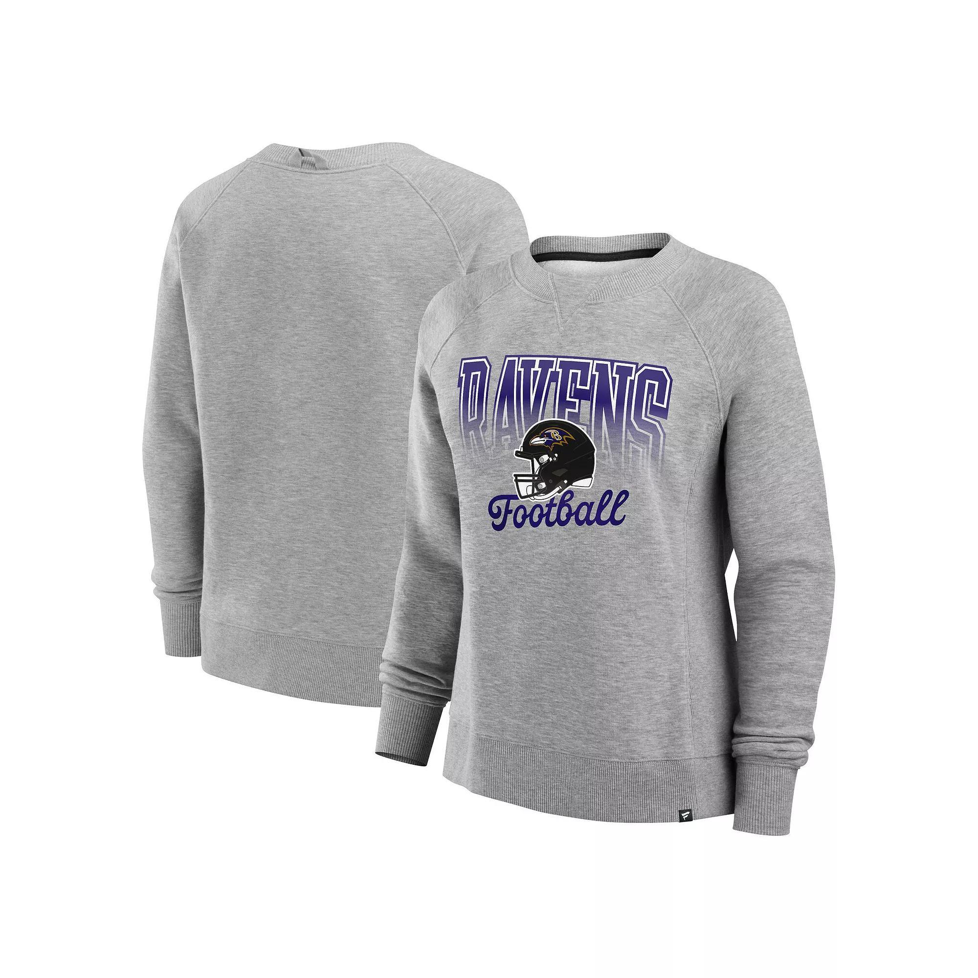 Women's Fanatics Heather Gray Baltimore Ravens Hit Hard Fleece Pullover Sweatshirt, Size: Small, Grey Product Image