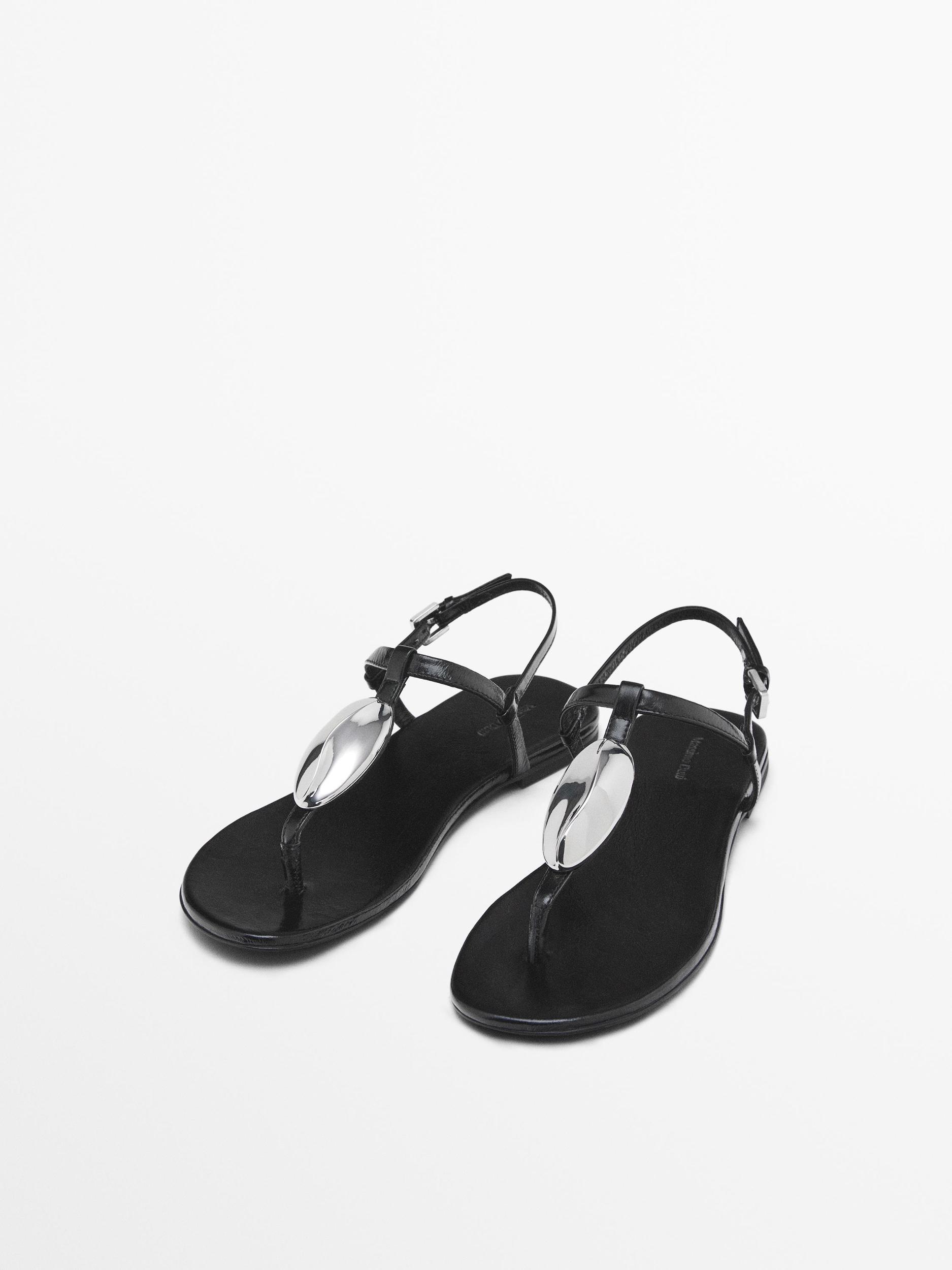 Rhinestone leather sandals Product Image