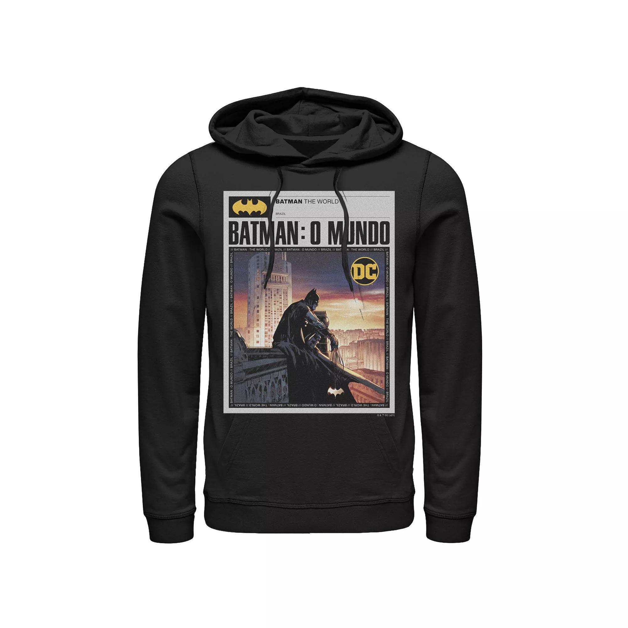 Men's Batman: The World Mexico News Poster Hoodie, Boy's, Size: XXL, Black Product Image