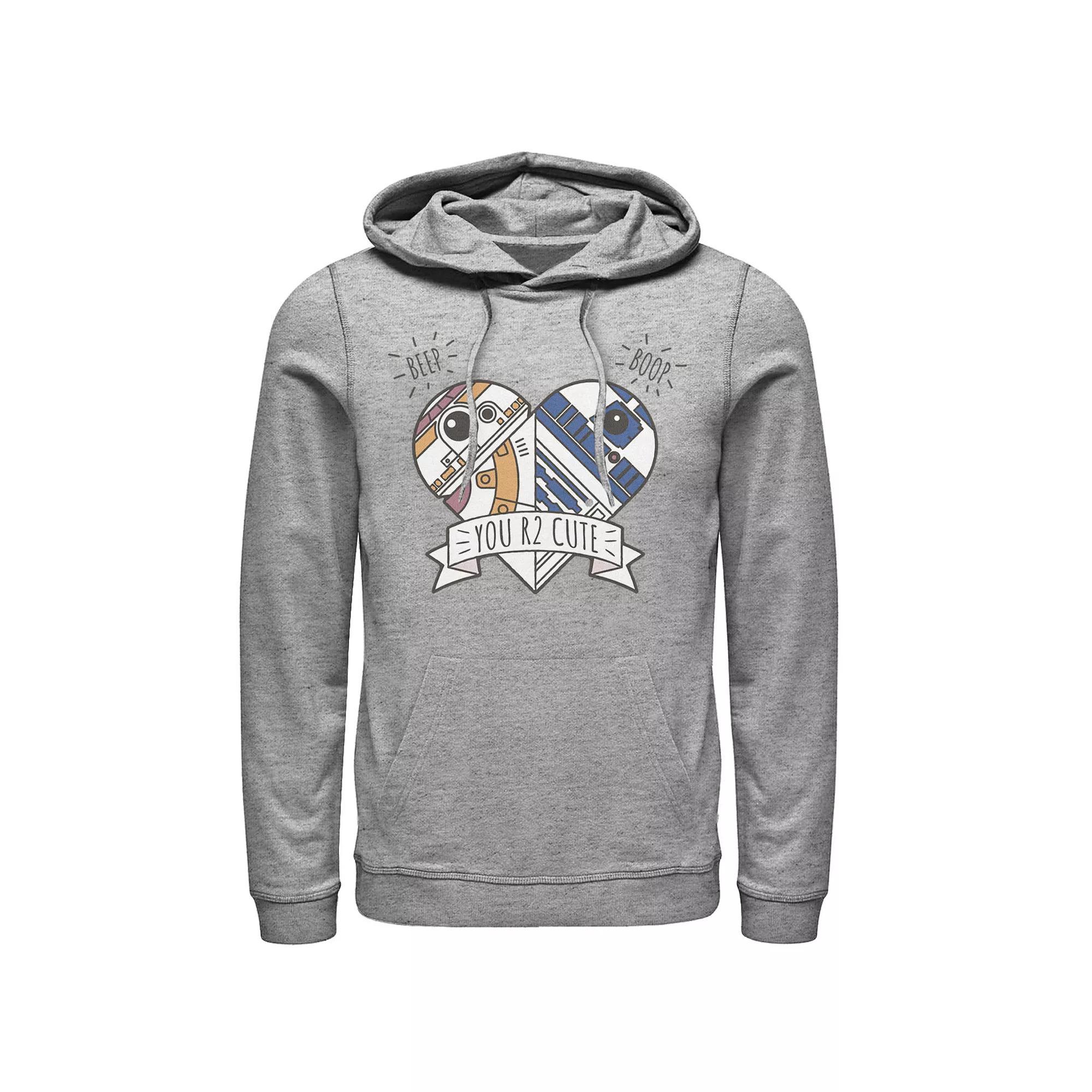 Men's Star Wars Valentine's Day "You R2 Cute" Heart Droids Hoodie, Size: Medium, Athletic Grey Product Image