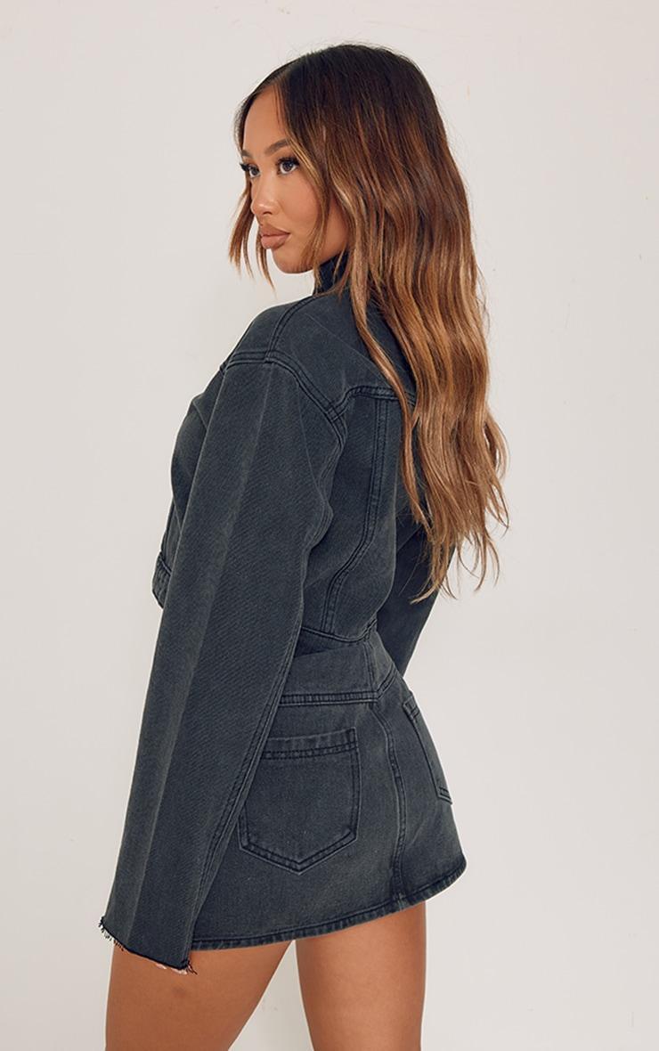 Petite Washed Black Cropped Denim Jacket Product Image