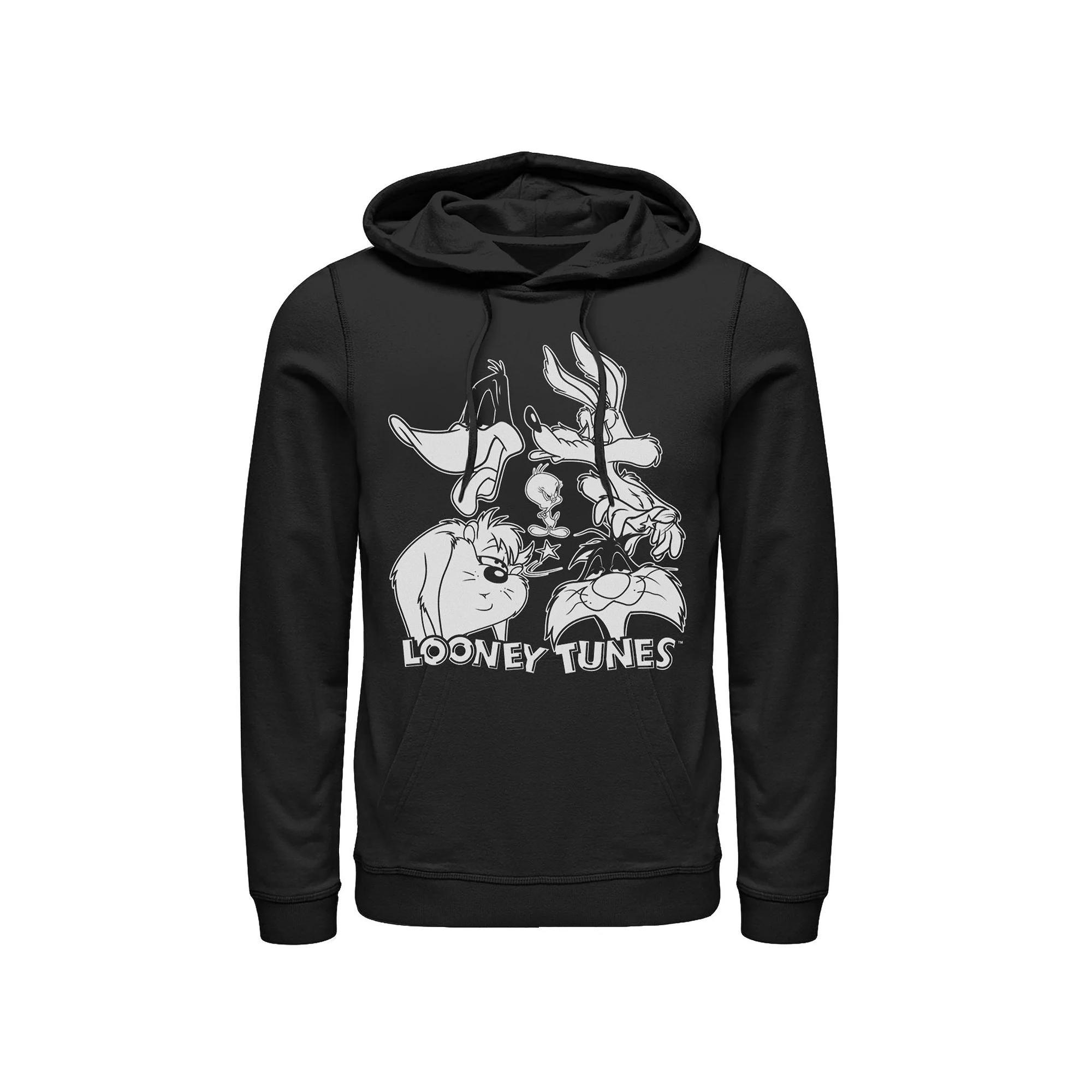 Men's Looney Tunes Characters Faces Black And White Hoodie,  Product Image