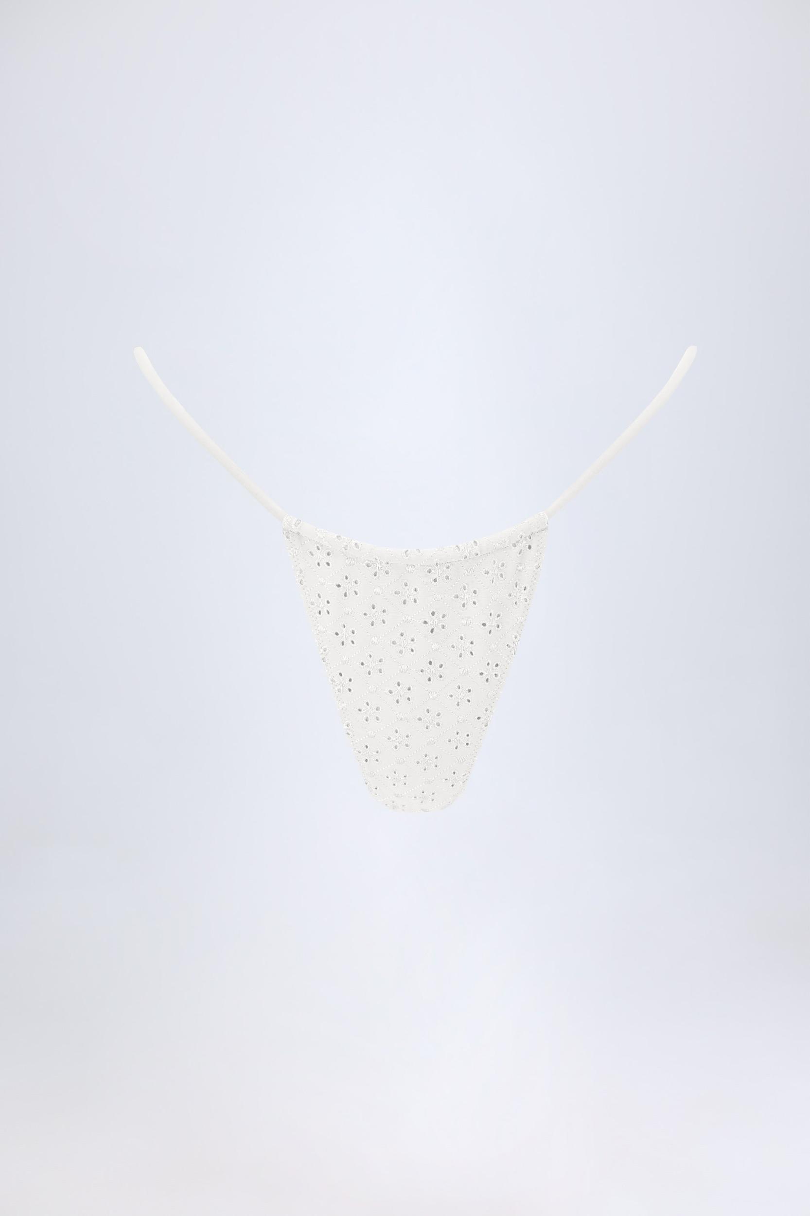 Broderie Anglaise Drawstring Bikini Bottoms in White Product Image