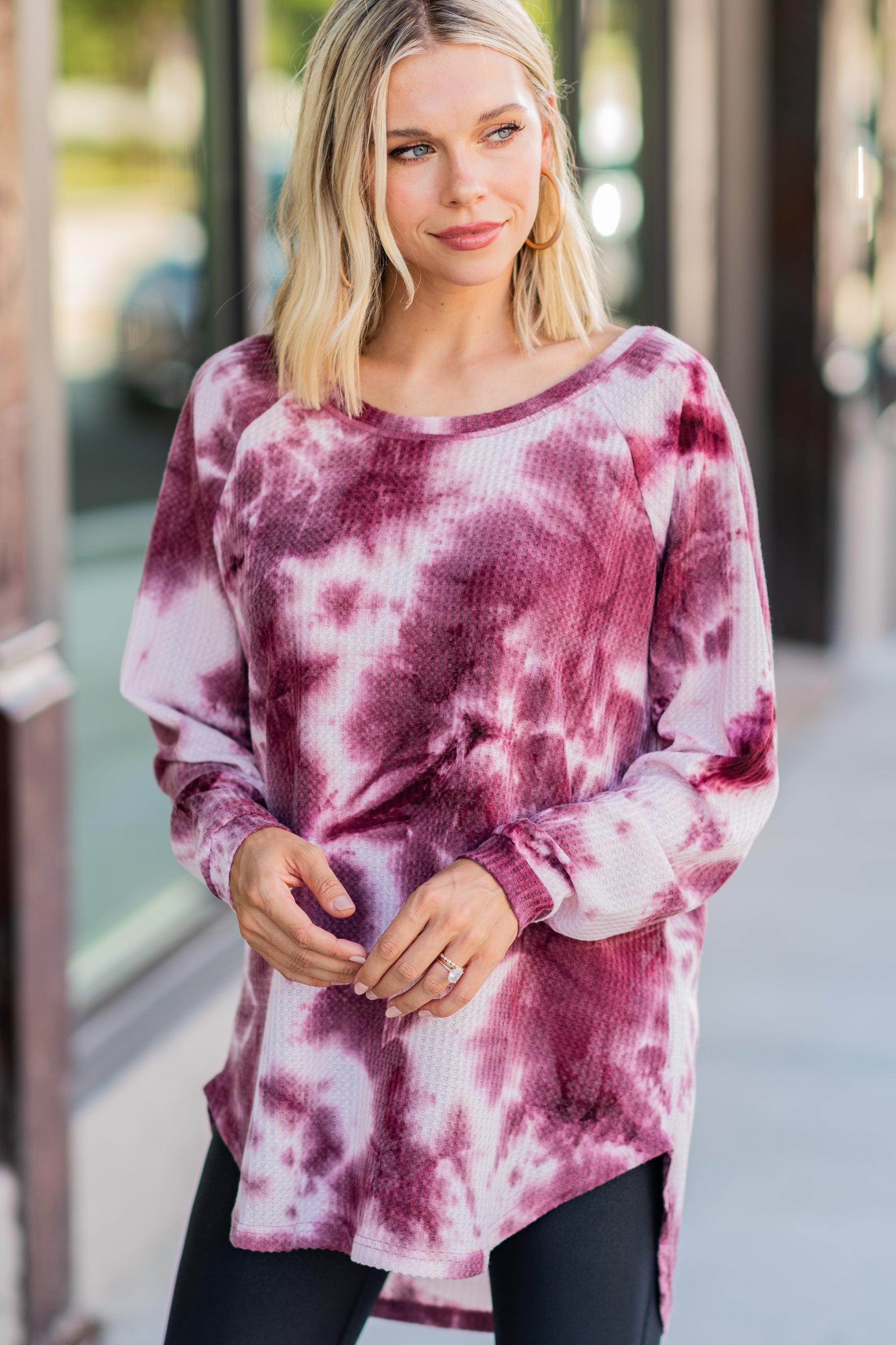 Easy Like Sunday Wine Red Tie Dye Tunic Female Product Image