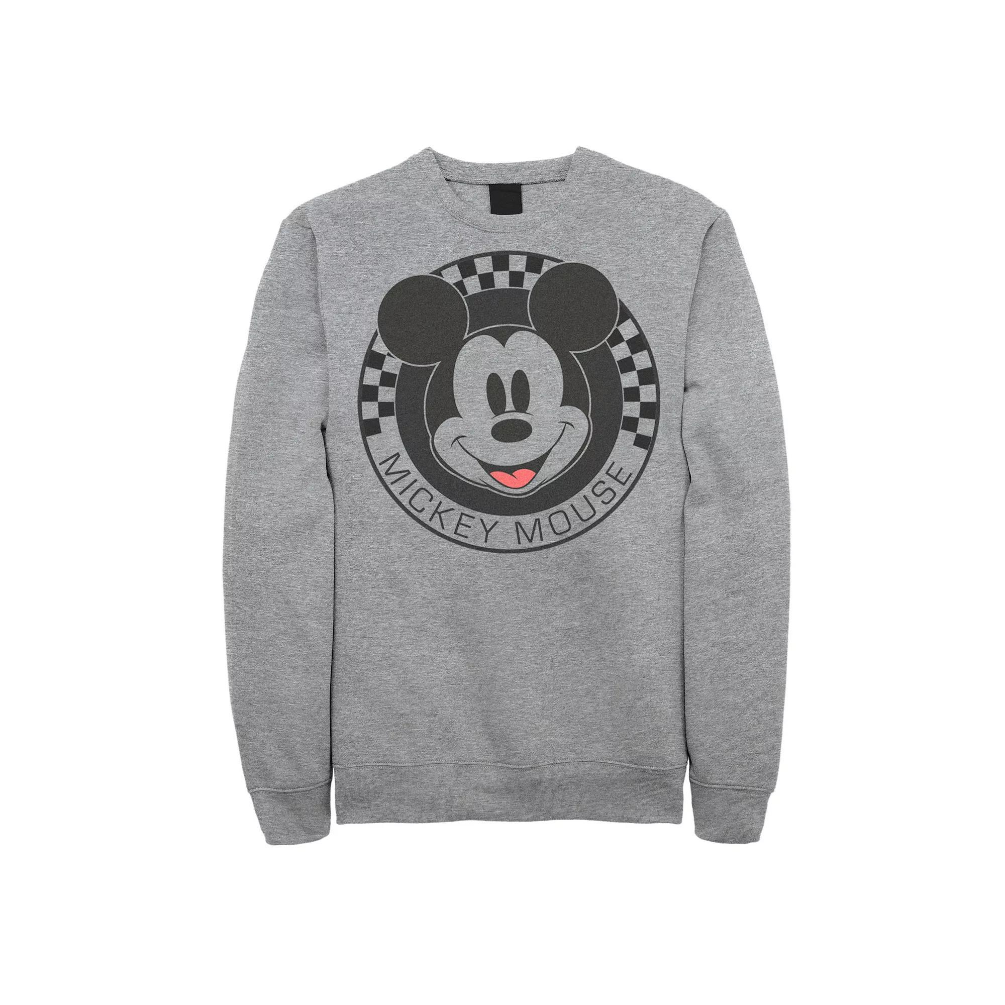 Men's Disney's Mickey And Friends Mickey Mouse Checkerboard Circle Sweatshirt, Size: Large, Athletic Grey Product Image