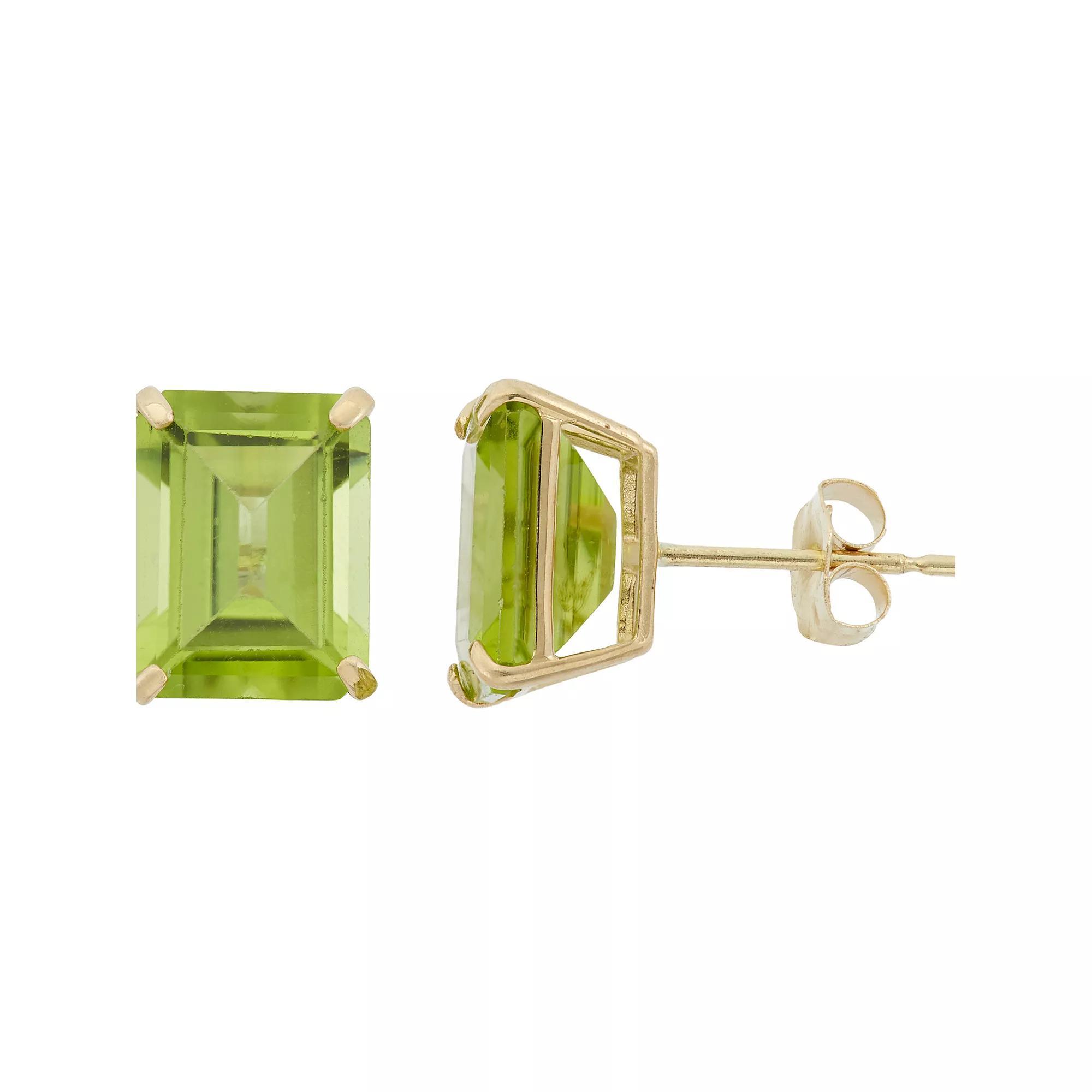 Designs by Gioelli 10k Gold Peridot Emerald Cut Solitaire Stud Earrings, Women's, 10k Goold Product Image