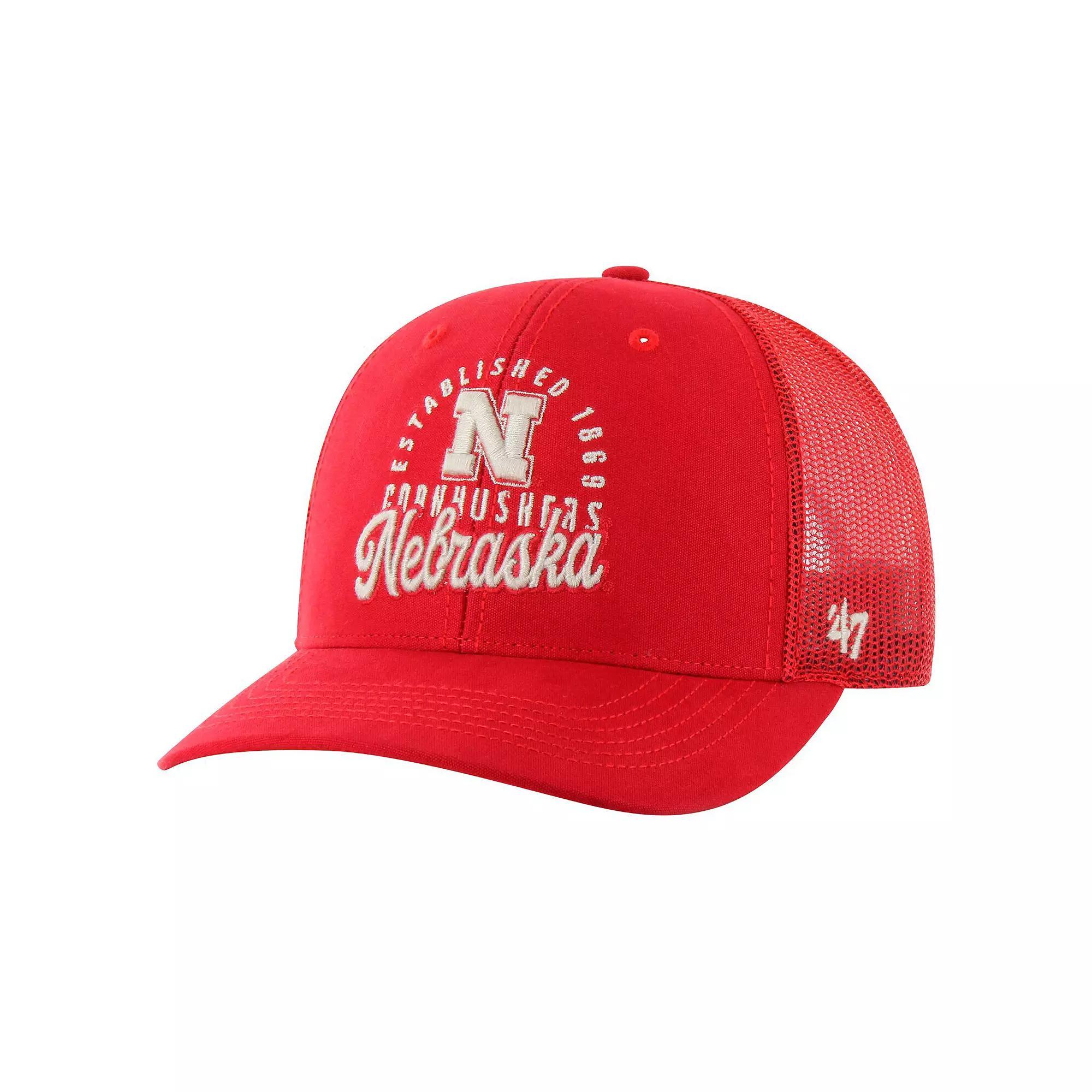 Men's '47 Scarlet Nebraska Huskers Pitstop Trucker Adjustable Hat, Red Product Image