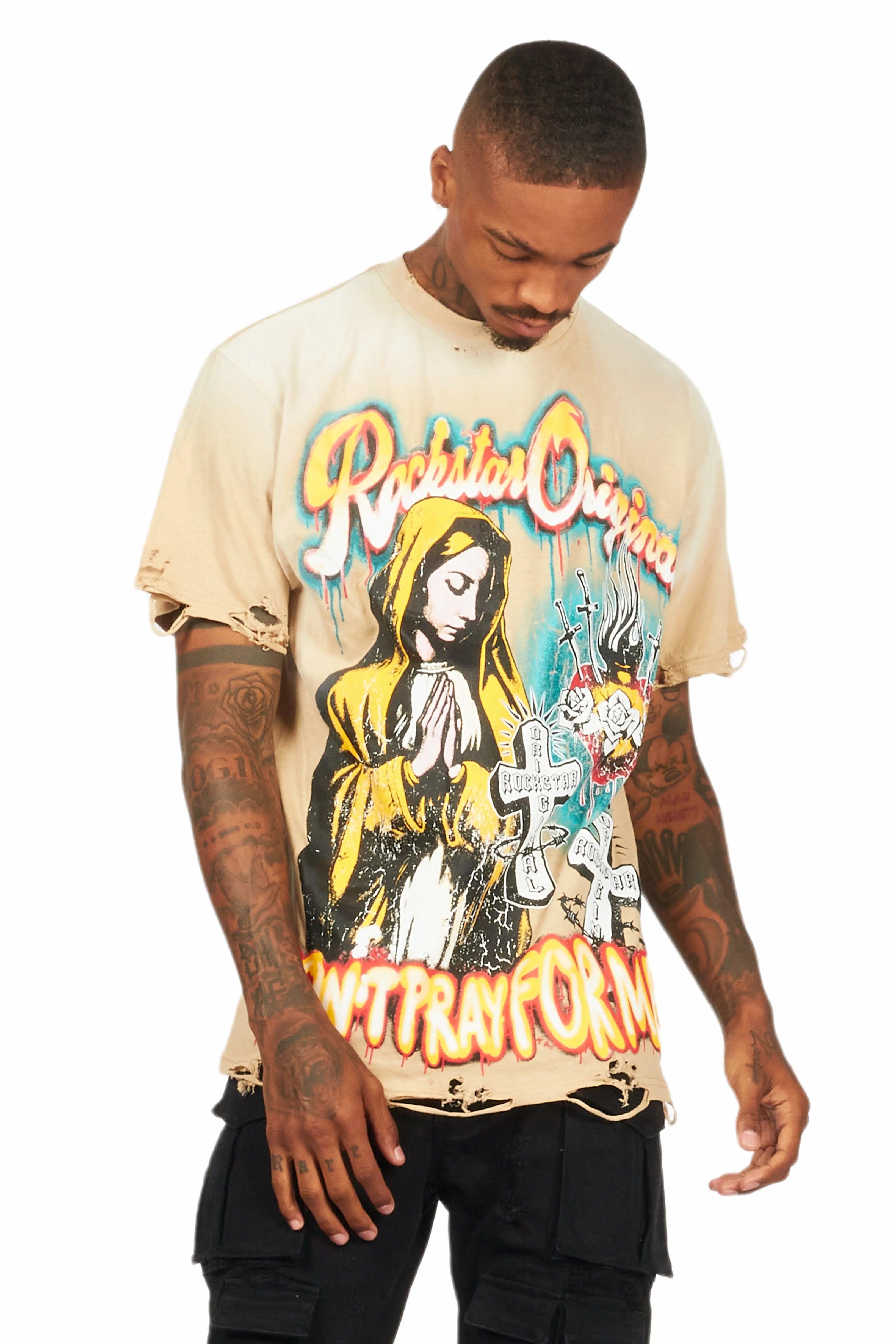 Loman Beige Oversized Graphic T-Shirt Male Product Image