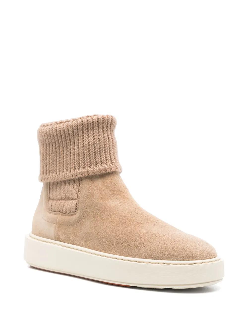 SANTONI Ribbed-trim Ankle Boots In Neutrals Product Image