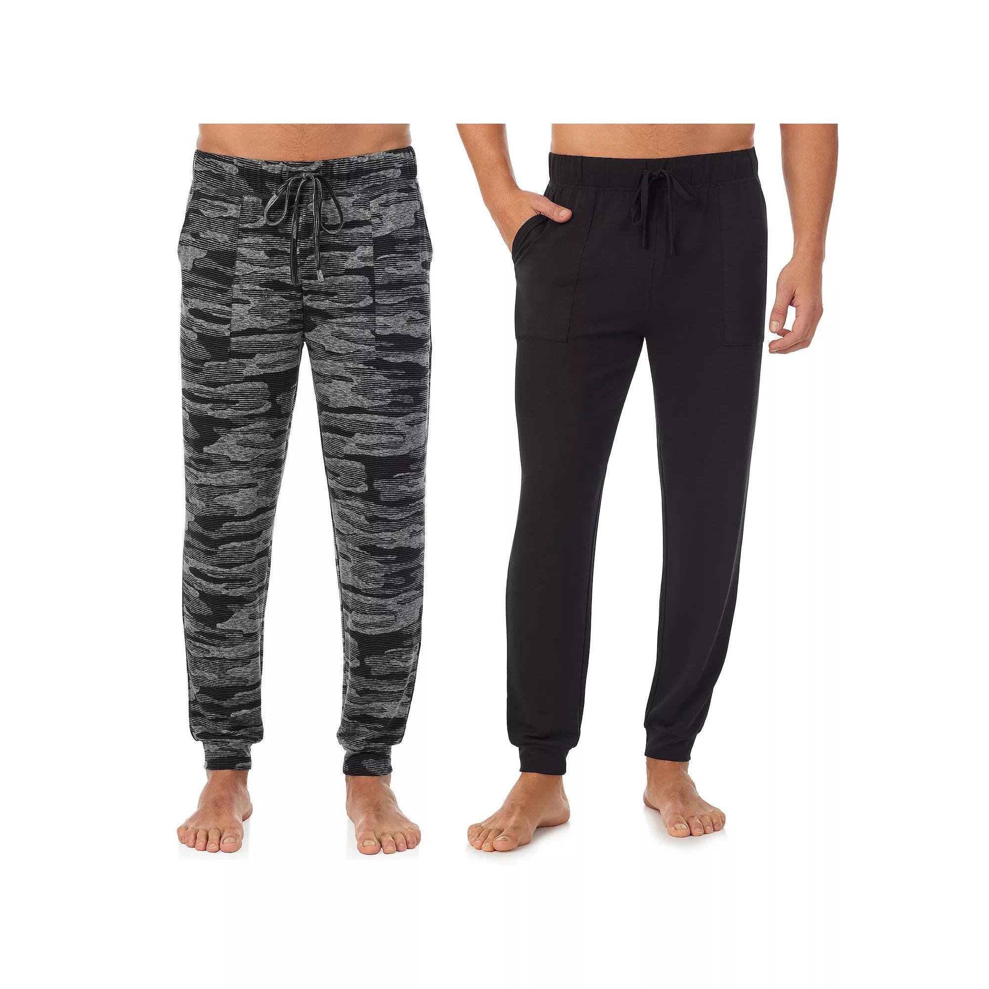 Men's Cuddl Duds® 2-Pack French Terry Cuffed Bottom Pajama Pants Set, Size: Small, Black Gray Camo Product Image