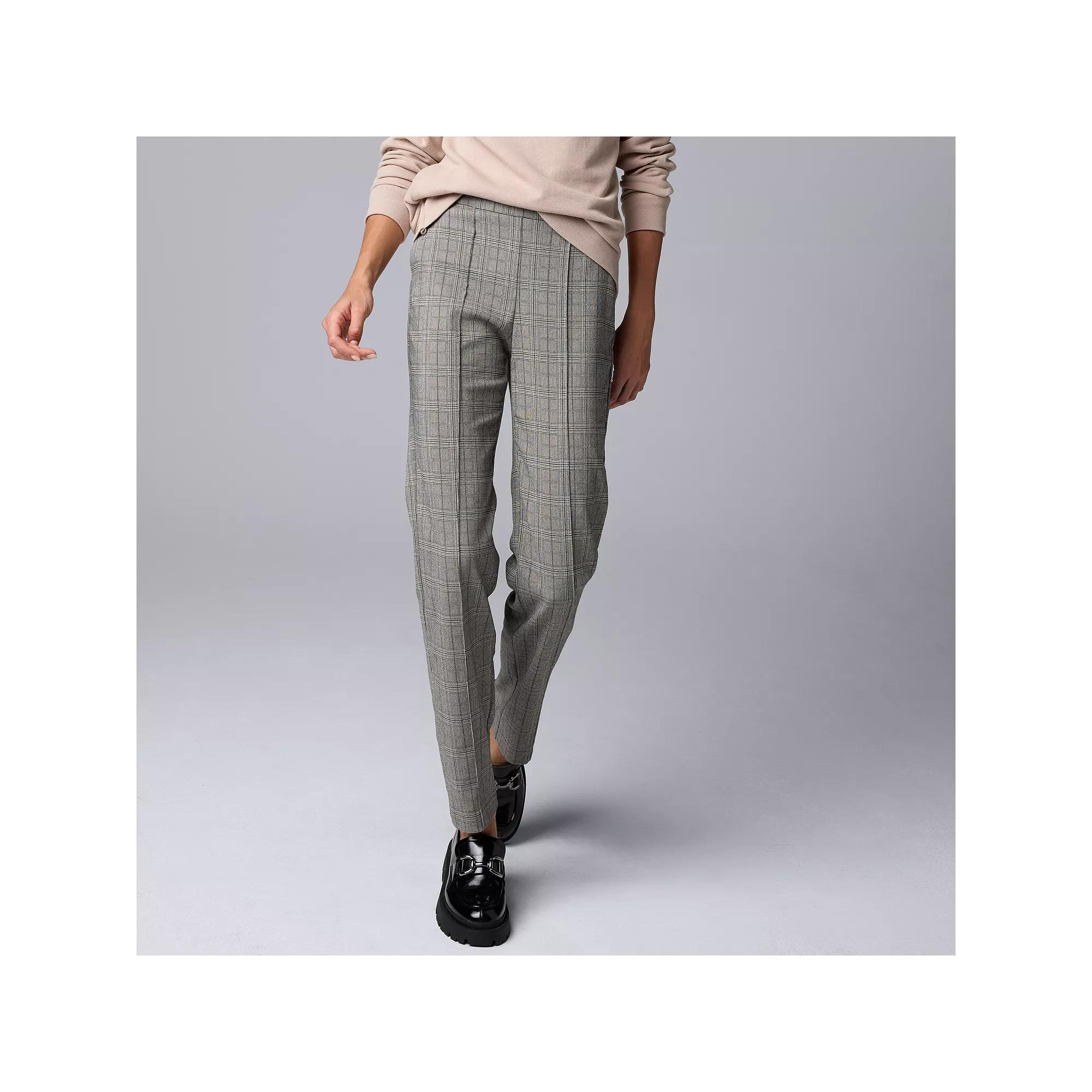 Women's Simply Vera Vera Wang Natural Plaid Modern Pintuck Slim Straight Pants, Size: Large Product Image