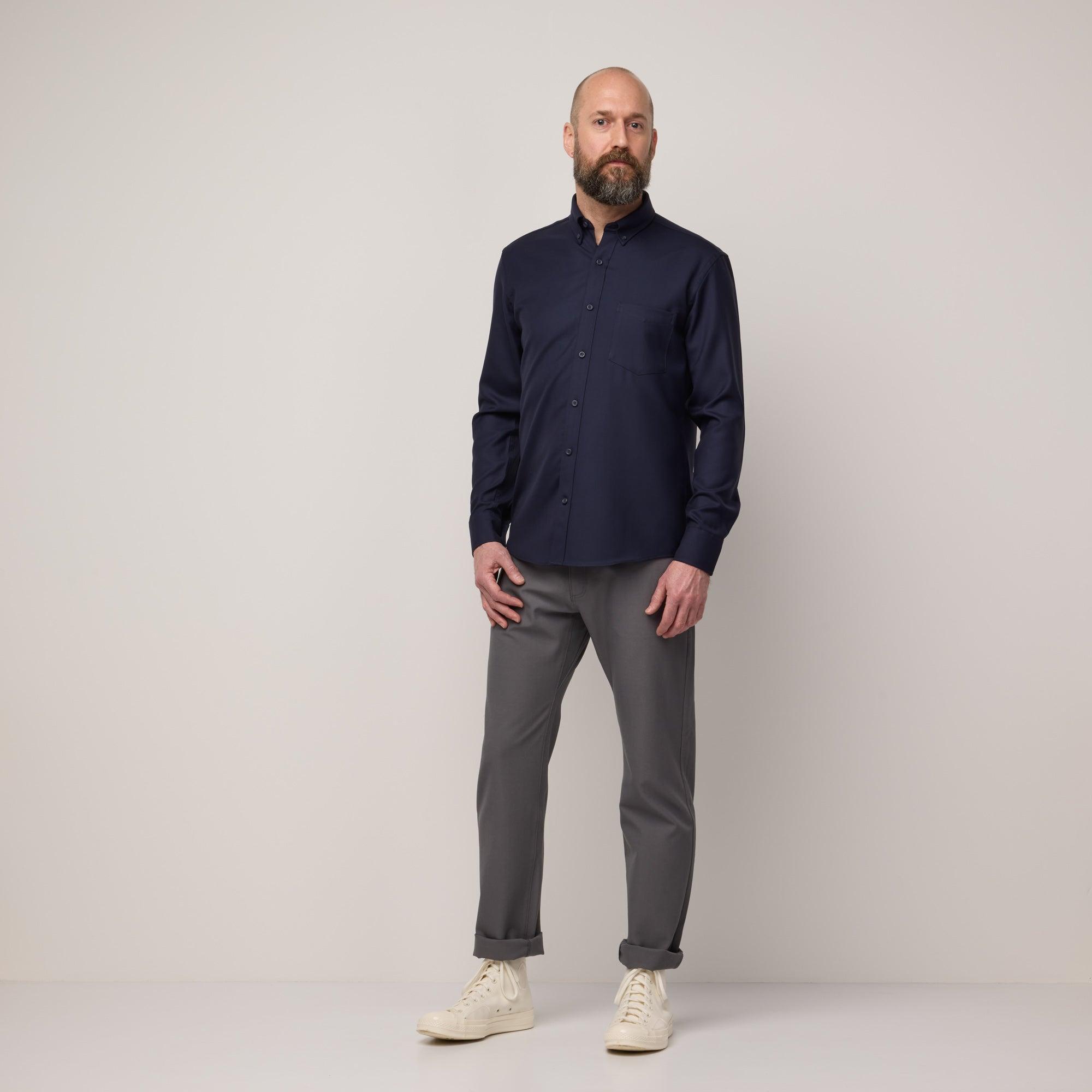 Merino Wool Button-Down Shirt | Navy Twill Product Image