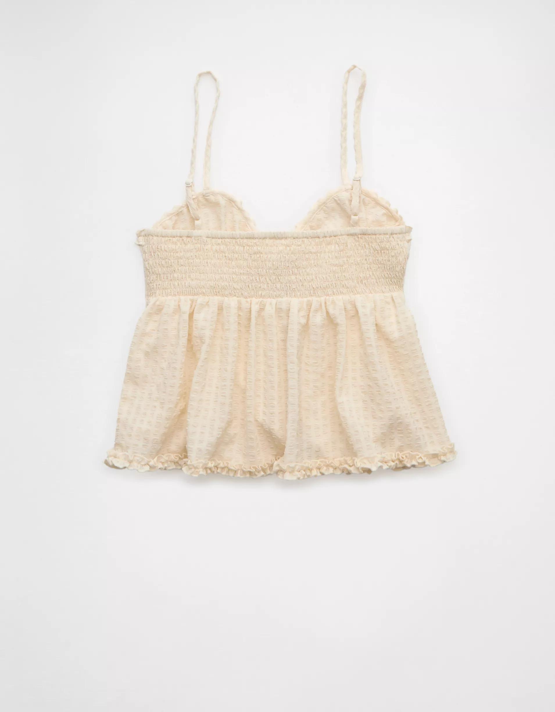 AE Tie Front Ruffle Trim Tank Top Product Image