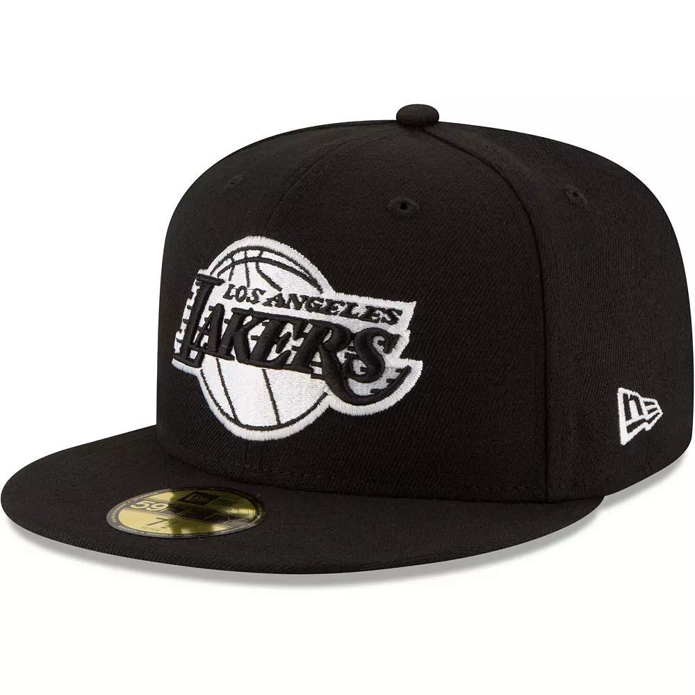 Men's New Era Black Los Angeles Lakers Black & White Logo 59FIFTY Fitted Hat,  Product Image