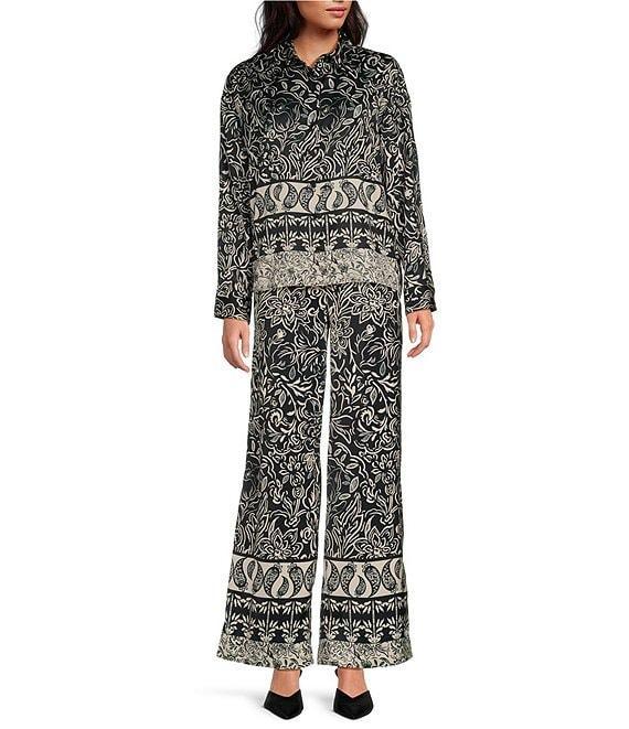 Chelsea & Violet Coordinating Carter Printed Satin Full Front Button Blouse Product Image