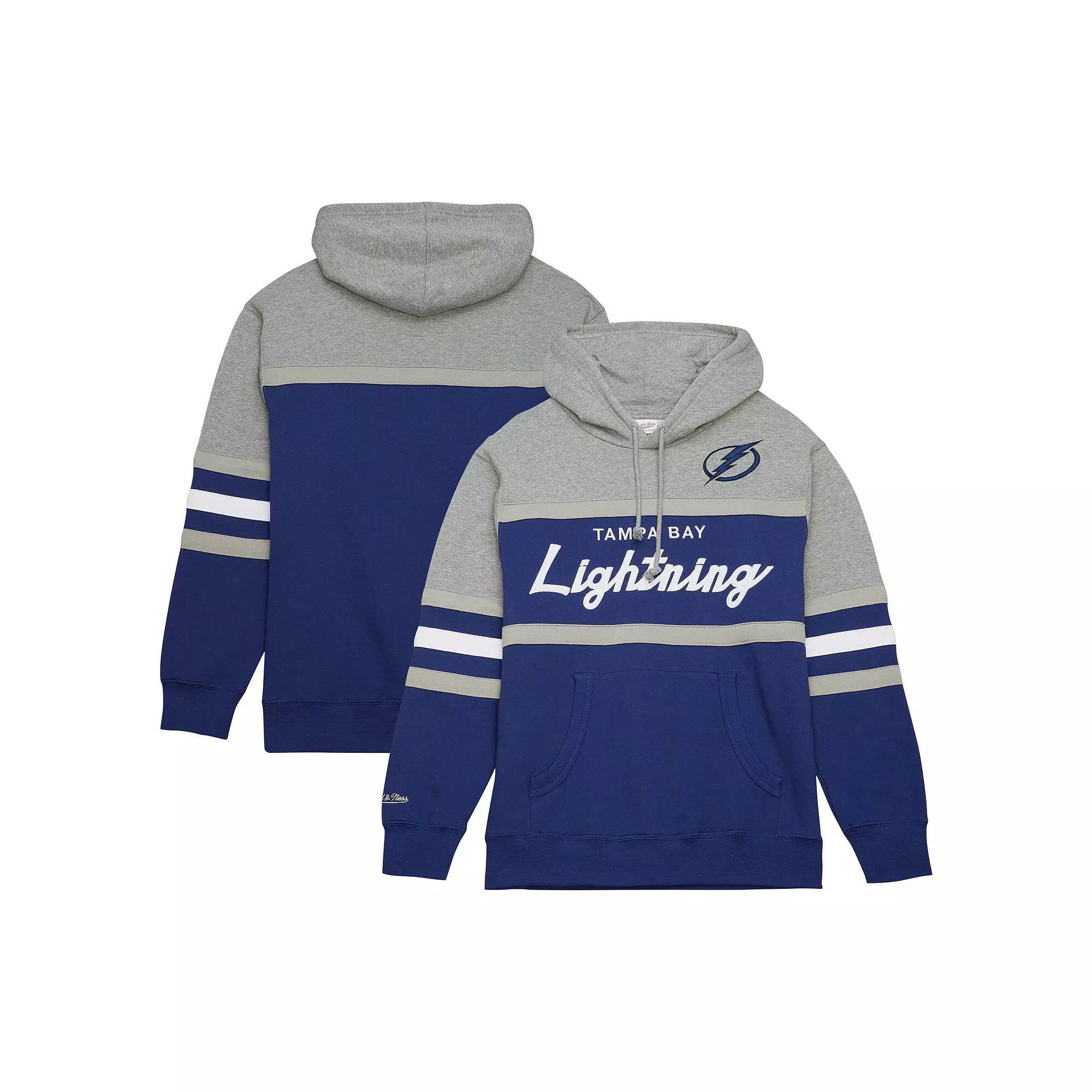 Men's Mitchell & Ness Blue/Gray Tampa Bay Lightning Head Coach Pullover Hoodie, Size: Large, Lgh Blue Product Image