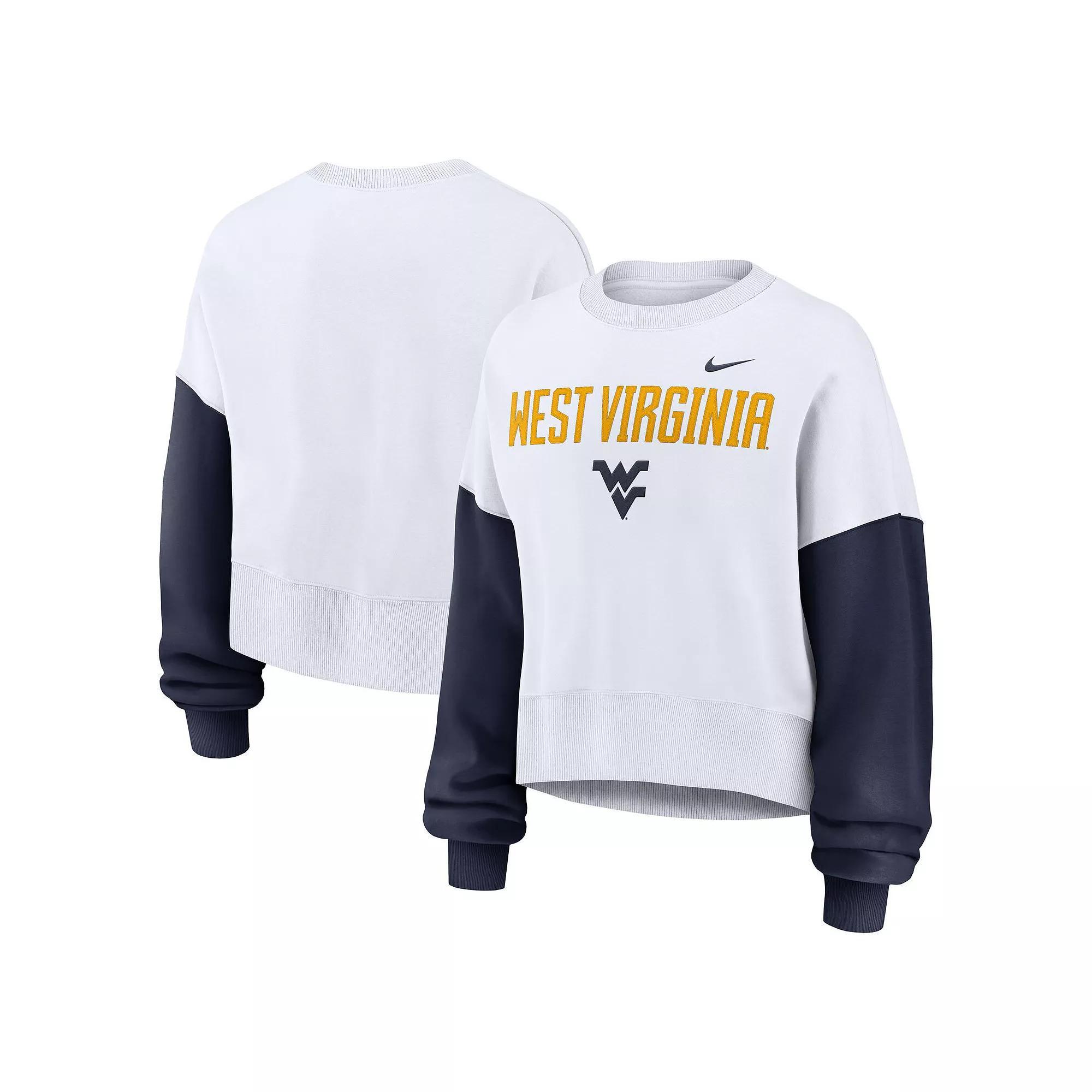 Women's Nike White West Virginia Mountaineers Color-Block Oversized Cropped Pullover Sweatshirt, Size: XL Product Image