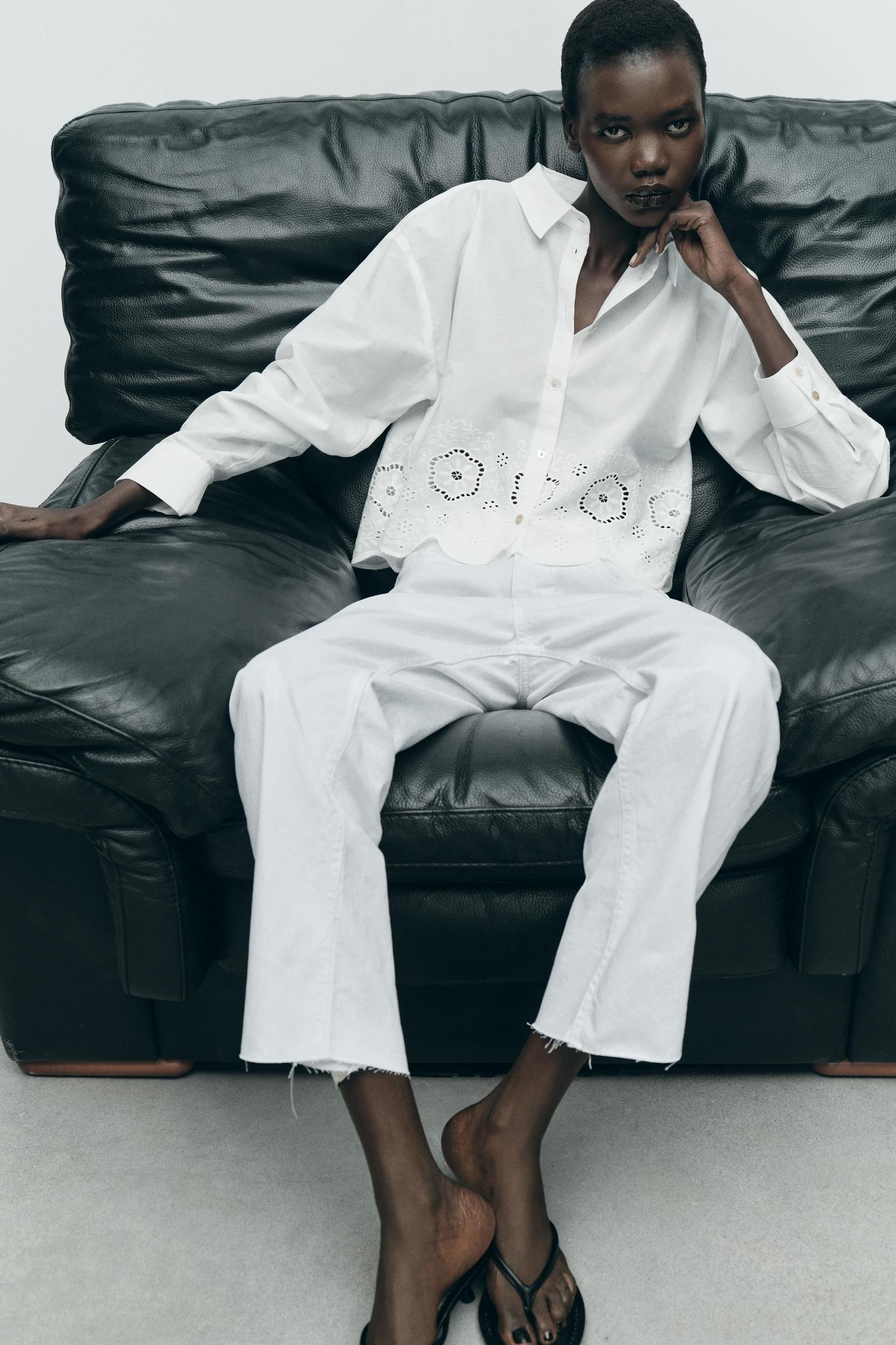 EMBROIDERED EYELET CROPPED SHIRT Product Image