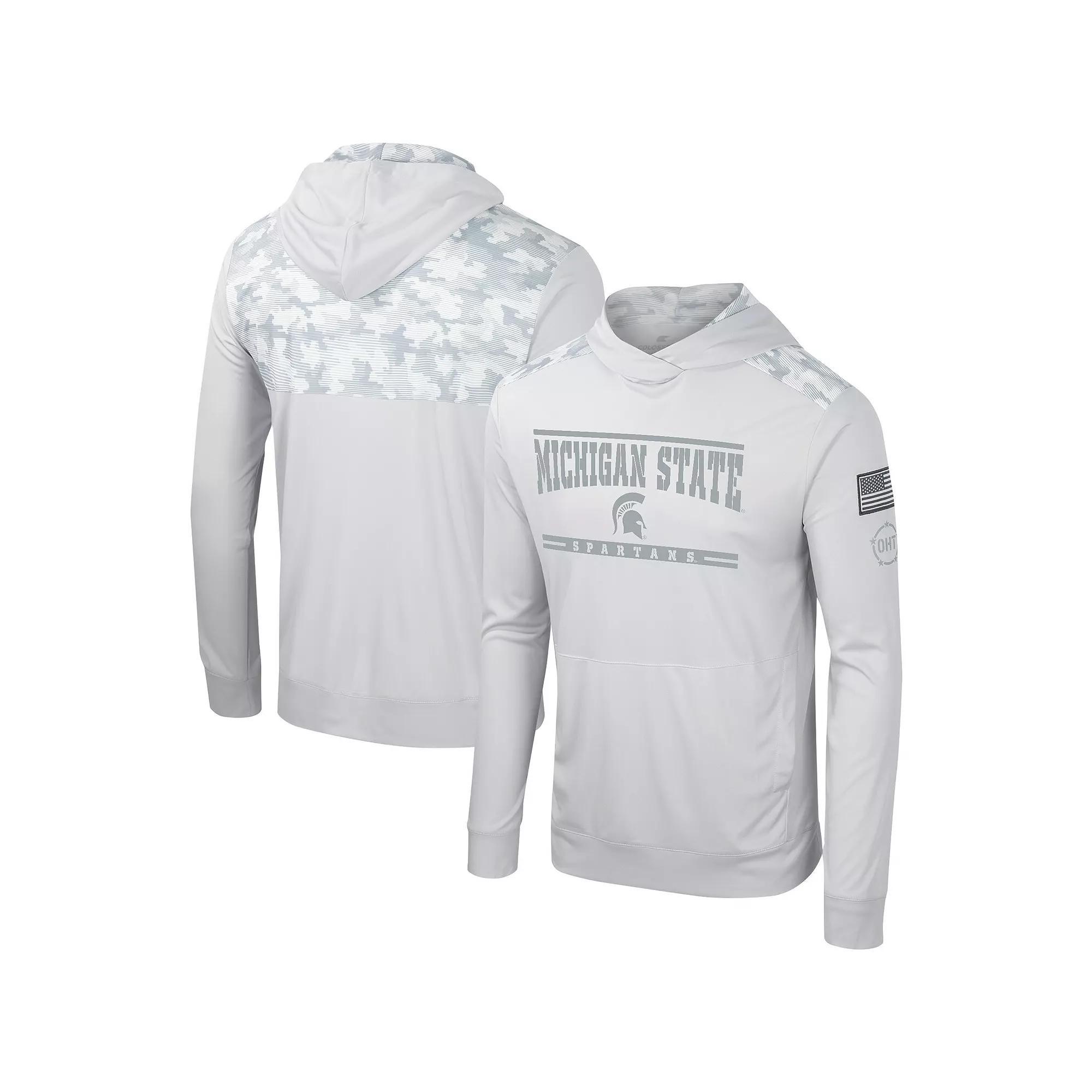 Men's Colosseum Gray Michigan State Spartans OHT Military Appreciation Long Sleeve Hoodie T-Shirt, Size: Small, Grey Product Image