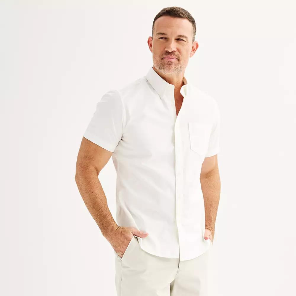 Men's Sonoma Goods For Life® Short Sleeve Perfect Length Button Down Shirt,  Product Image