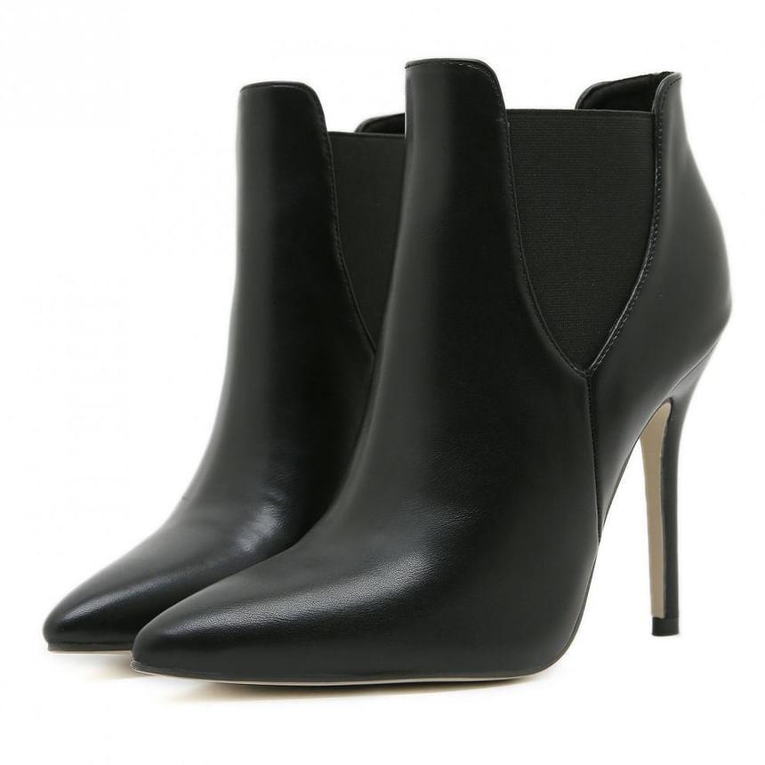 Stiletto Pointed Toe Plain Faux Leather Short Chelsea Boots Product Image