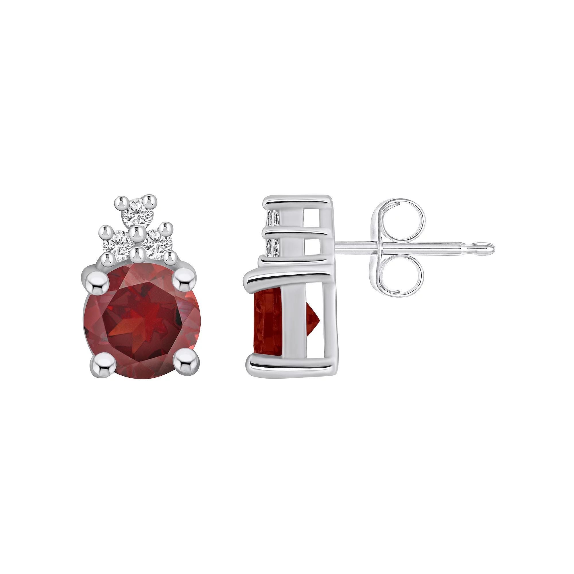 Alyson Layne 14k White Gold Round Garnet & 1/10 Carat T.W. Diamond Earrings, Women's Product Image