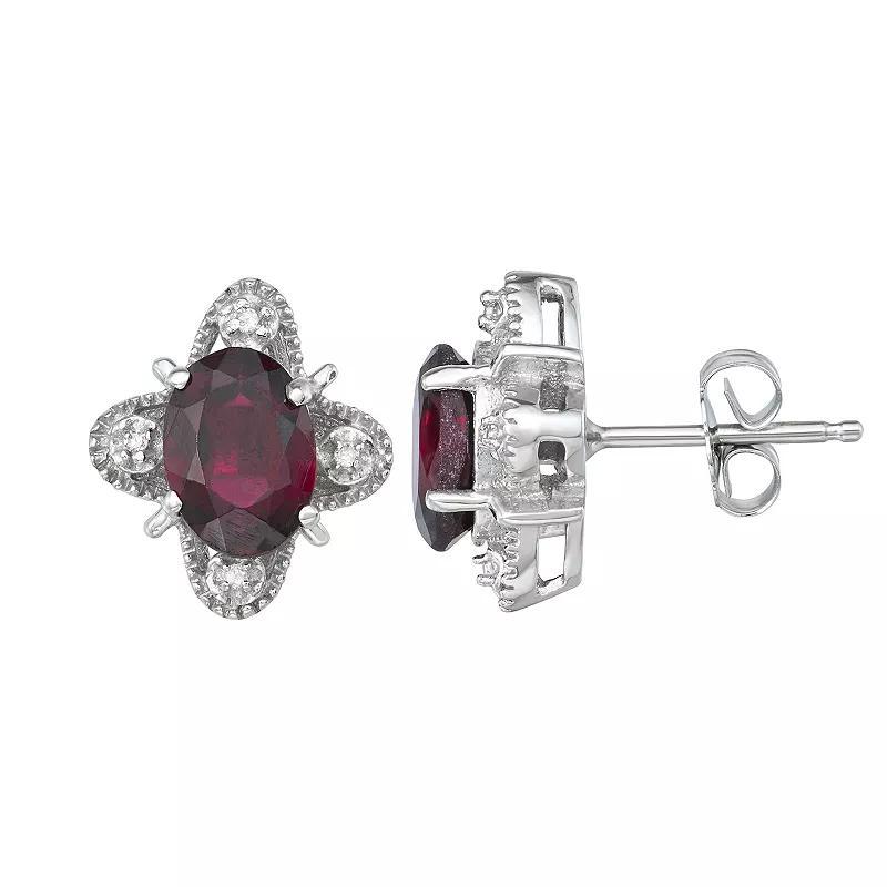 Jewelexcess Sterling Silver Gemstone & Diamond Accent Stud Earrings, Women's, Red Product Image