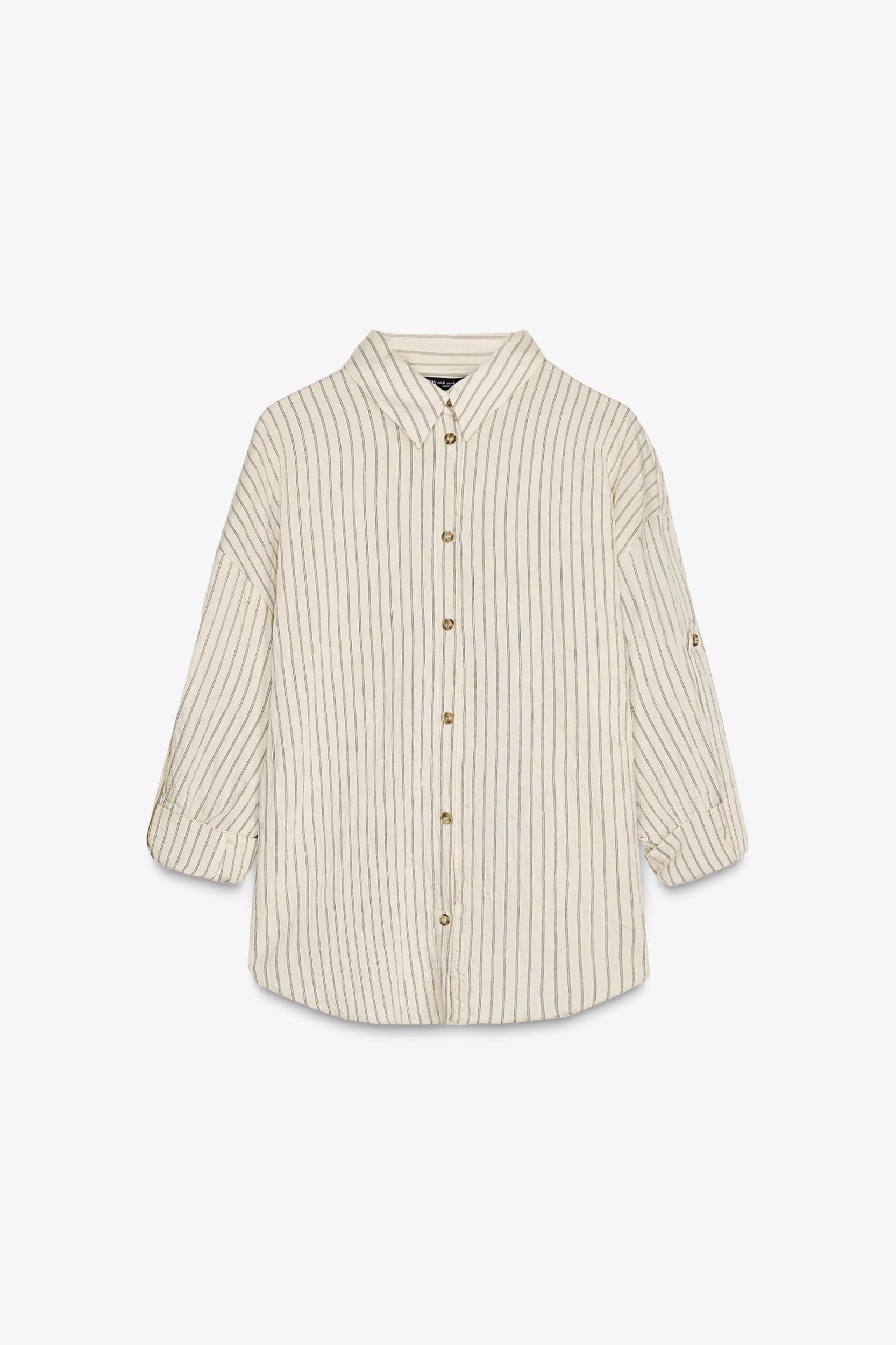 STRIPED ROLL-TAB SLEEVE SHIRT Product Image