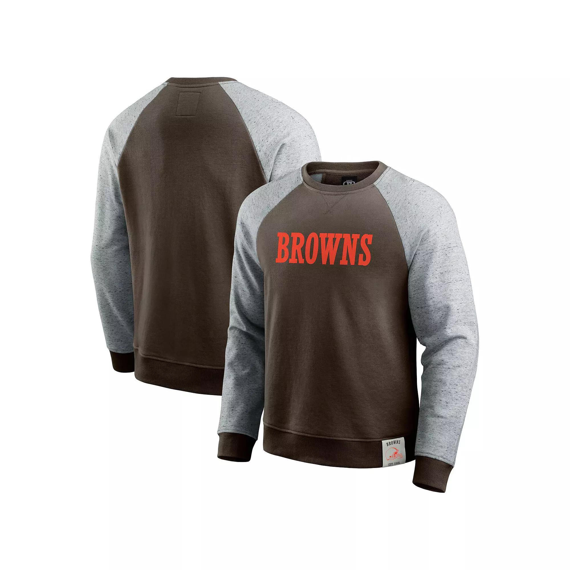 Men's Darius Rucker Collection by Fanatics Brown/Heather Gray Cleveland Browns Colorblock Pullover Sweatshirt,  Product Image