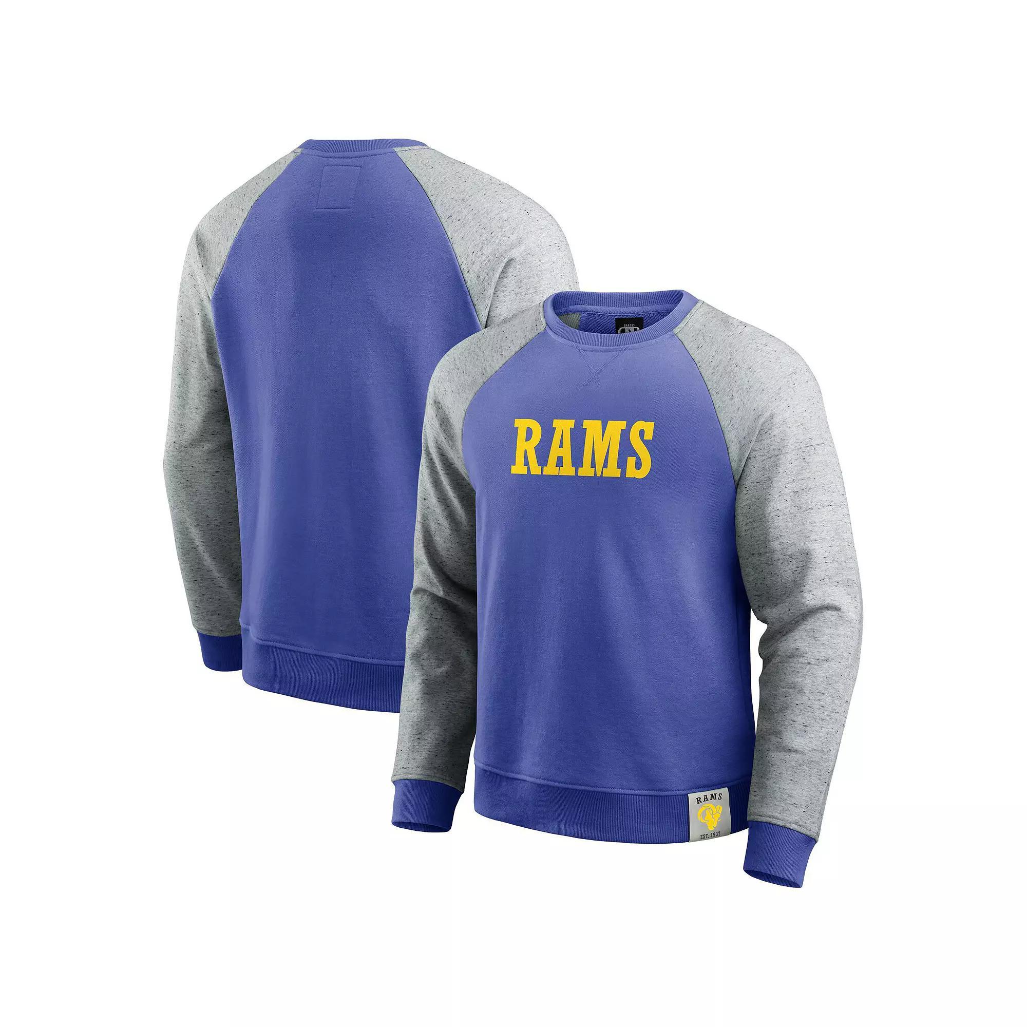 Men's Darius Rucker Collection by Fanatics Heather Gray/Royal Los Angeles Rams Colorblock Pullover Sweatshirt, Size: 3XL, Grey Product Image