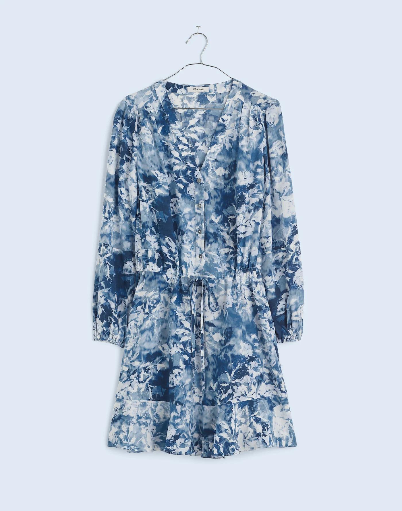 Tie-Waist Mini Shirtdress in Floral Crepe Product Image