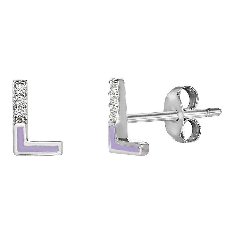 PRIMROSE Sterling Silver Cubic Zirconia Initial Stud Earrings, Womens, White Product Image