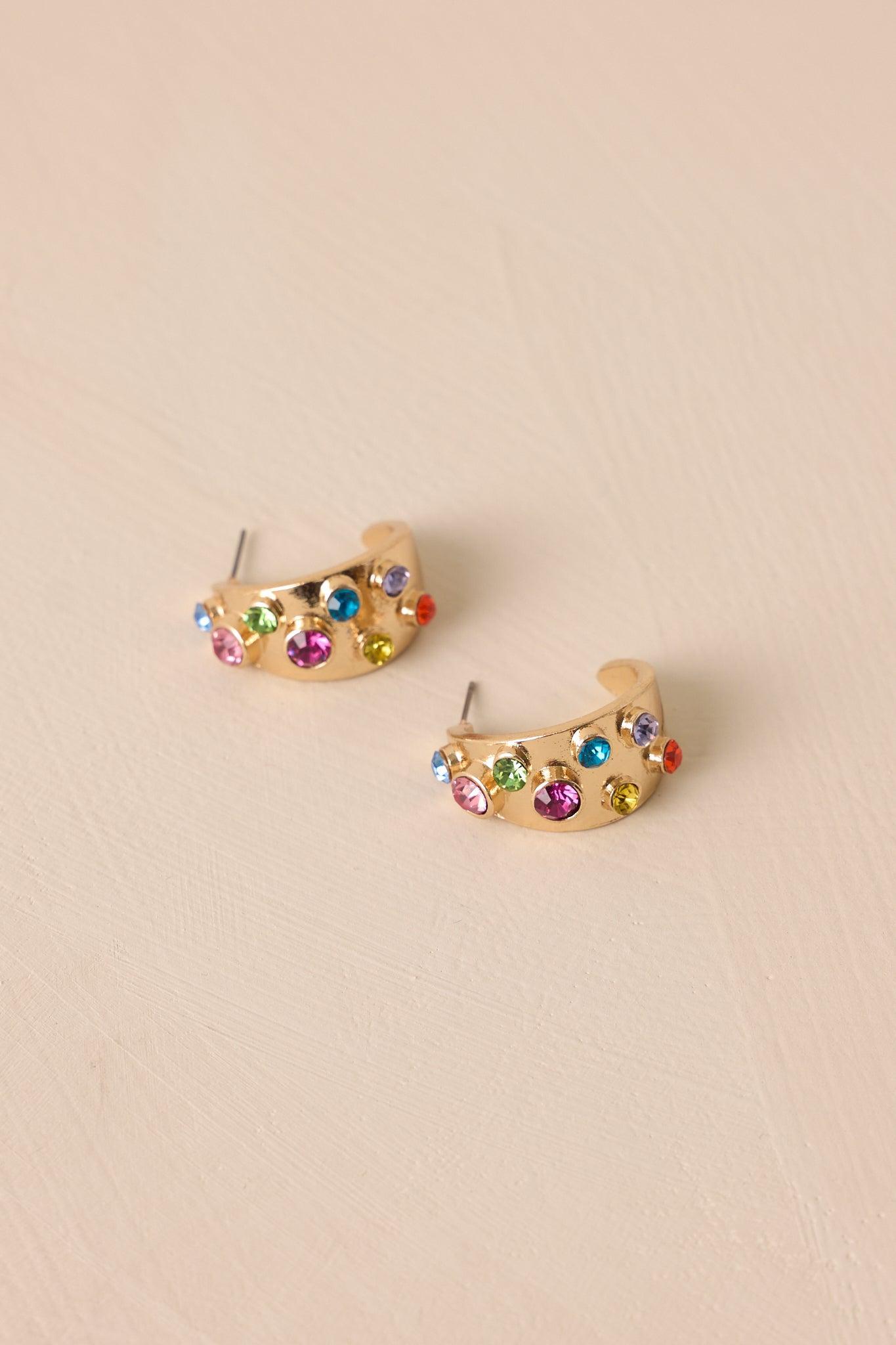 Radiant Jewel Gold Multi Rhinestone Hoop Earrings Product Image