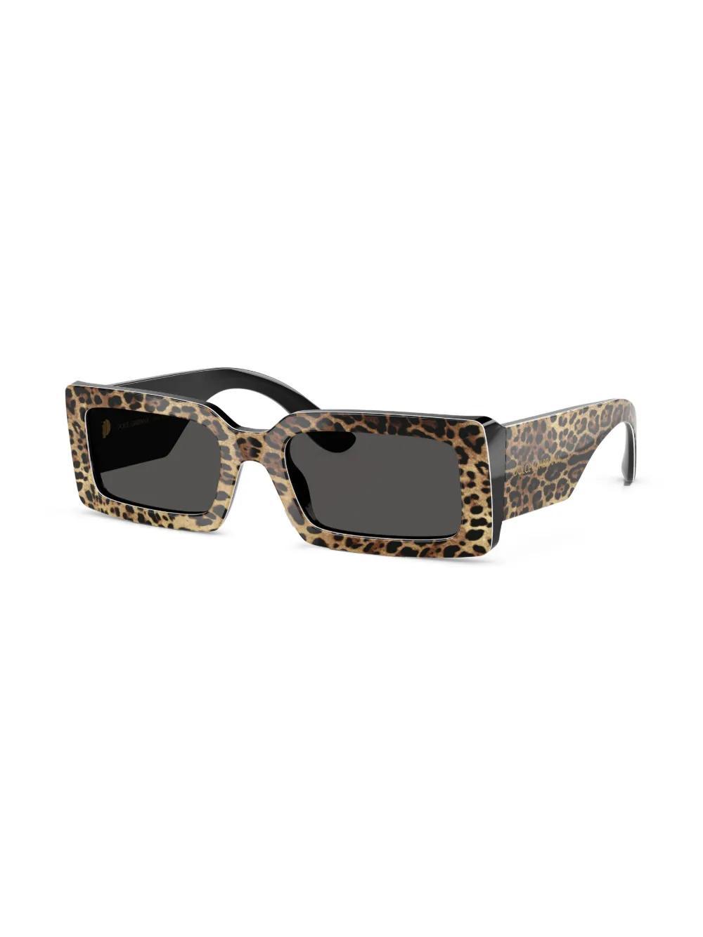 DOLCE & GABBANA Leopard Rectangle-frame Sunglasses In Black White Product Image