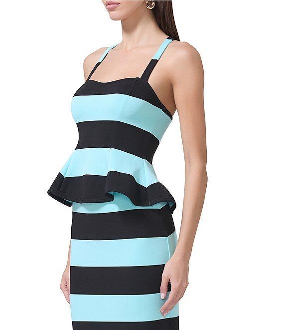 AFRM Coordinating Lyle Stripe Print Square Neck Sleeveless Peplum Matte Scuba Top Product Image