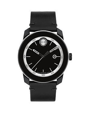 Movado Bold Mens TR90 Quartz Analog Silver Detail Black Leather Strap Watch Product Image