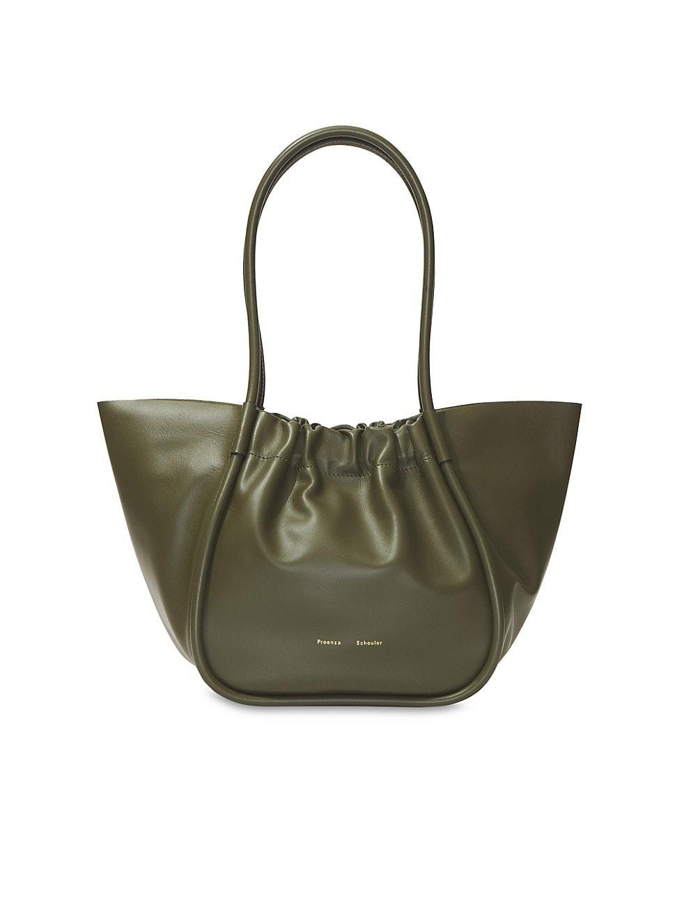 Large Ruched Smooth Leather Tote Bag Product Image