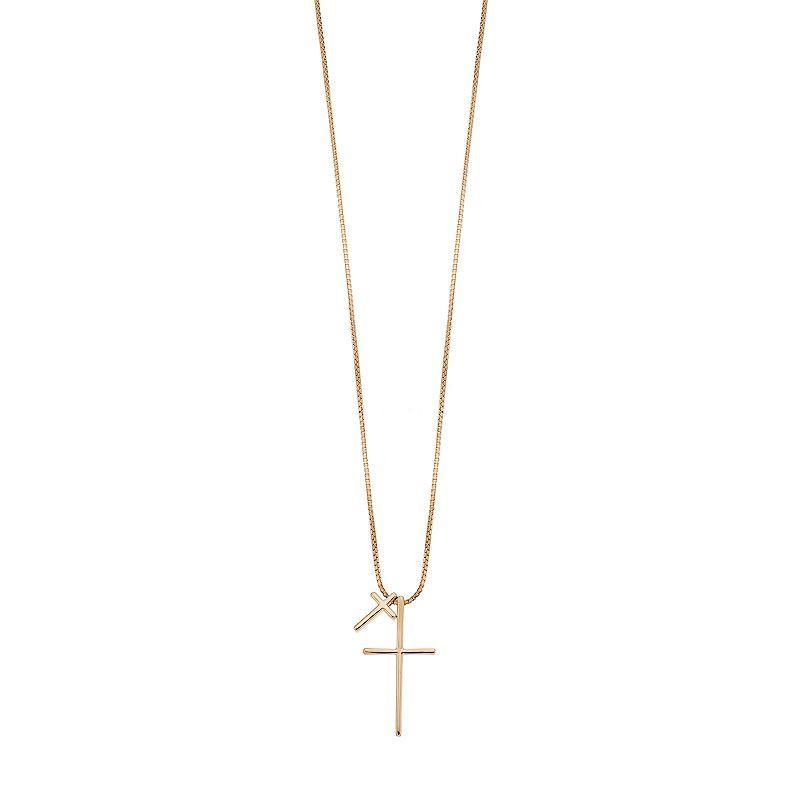 Sterling Silver Double Cross Pendant Necklace, Womens 14k Gold Over Product Image